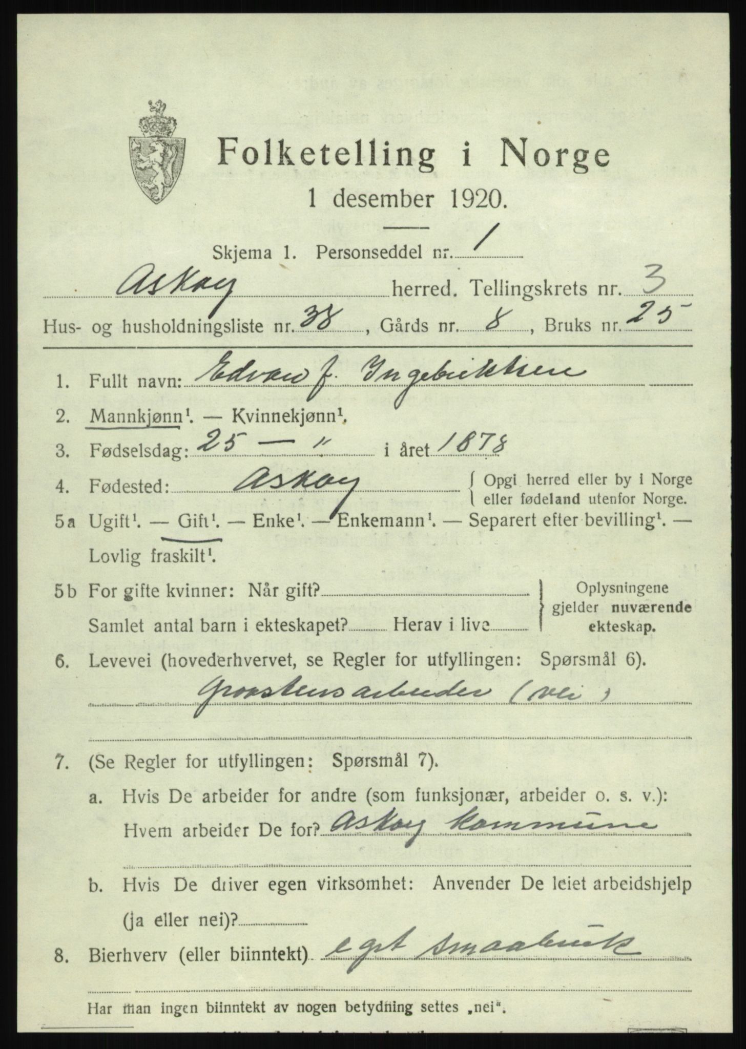 SAB, 1920 census for Askøy, 1920, p. 6842