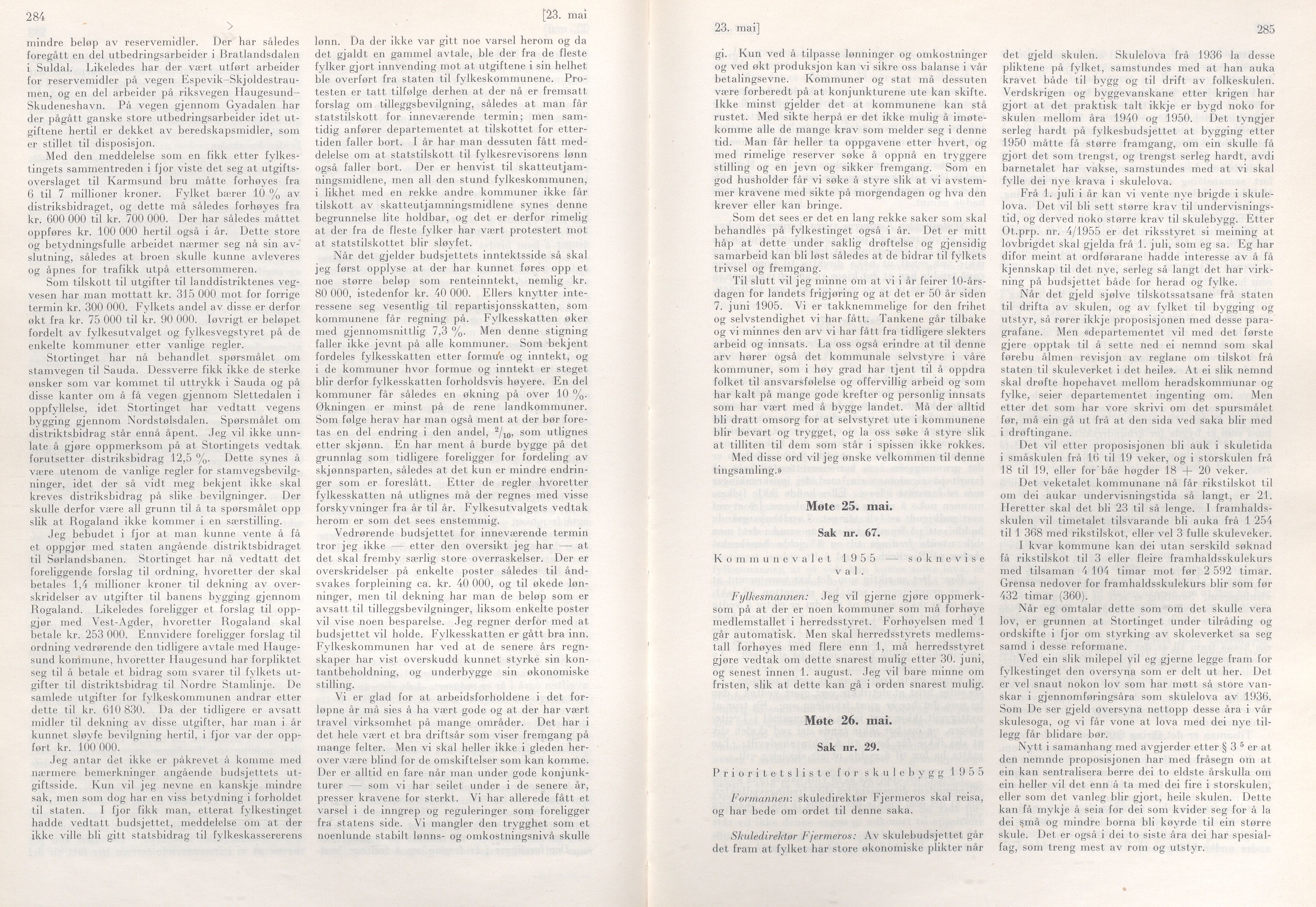 Rogaland fylkeskommune - Fylkesrådmannen , IKAR/A-900/A/Aa/Aaa/L0074: Møtebok , 1955, p. 284-285