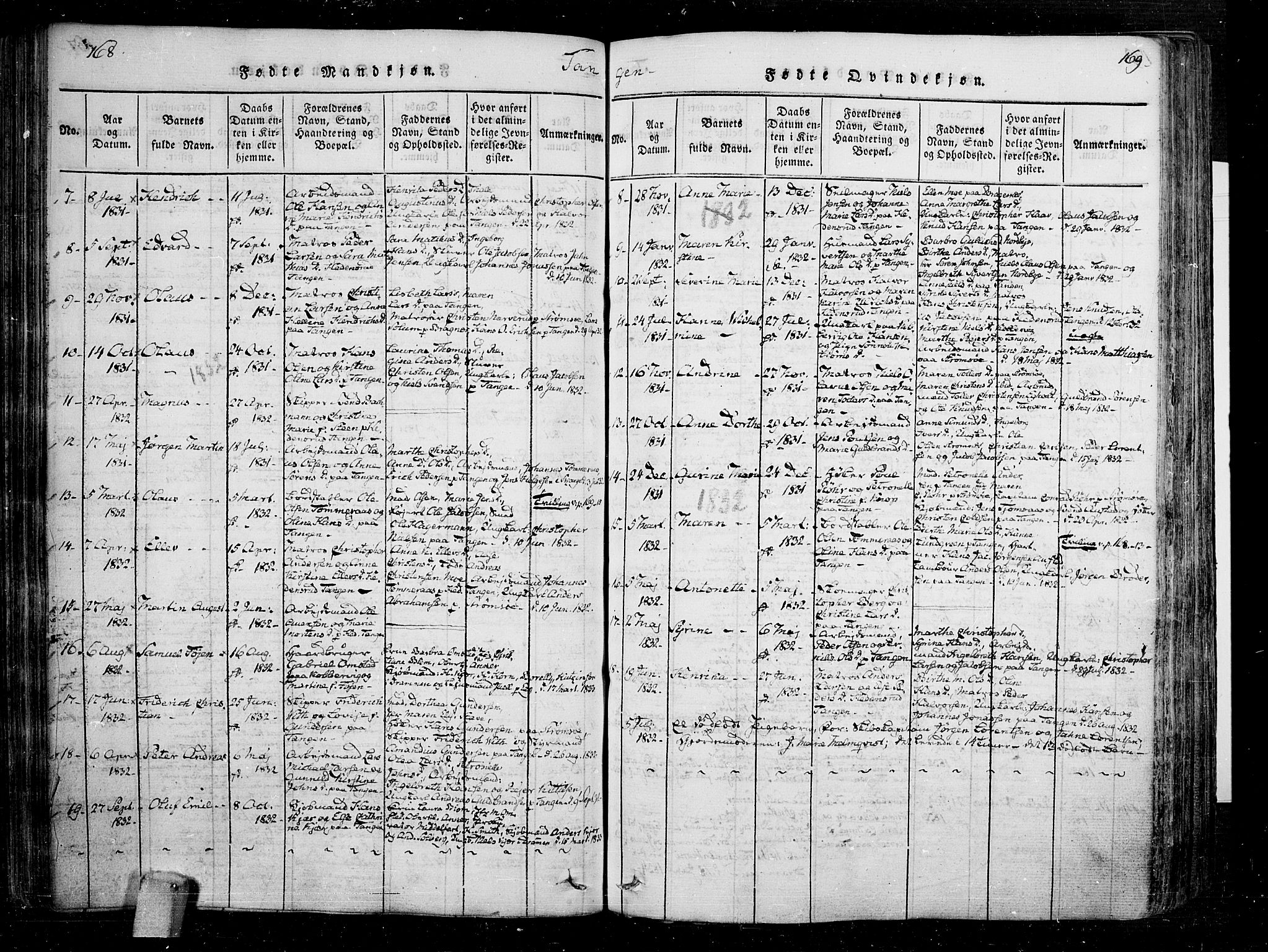 Skoger kirkebøker, SAKO/A-59/F/Fa/L0002: Parish register (official) no. I 2 /2, 1814-1842, p. 168-169