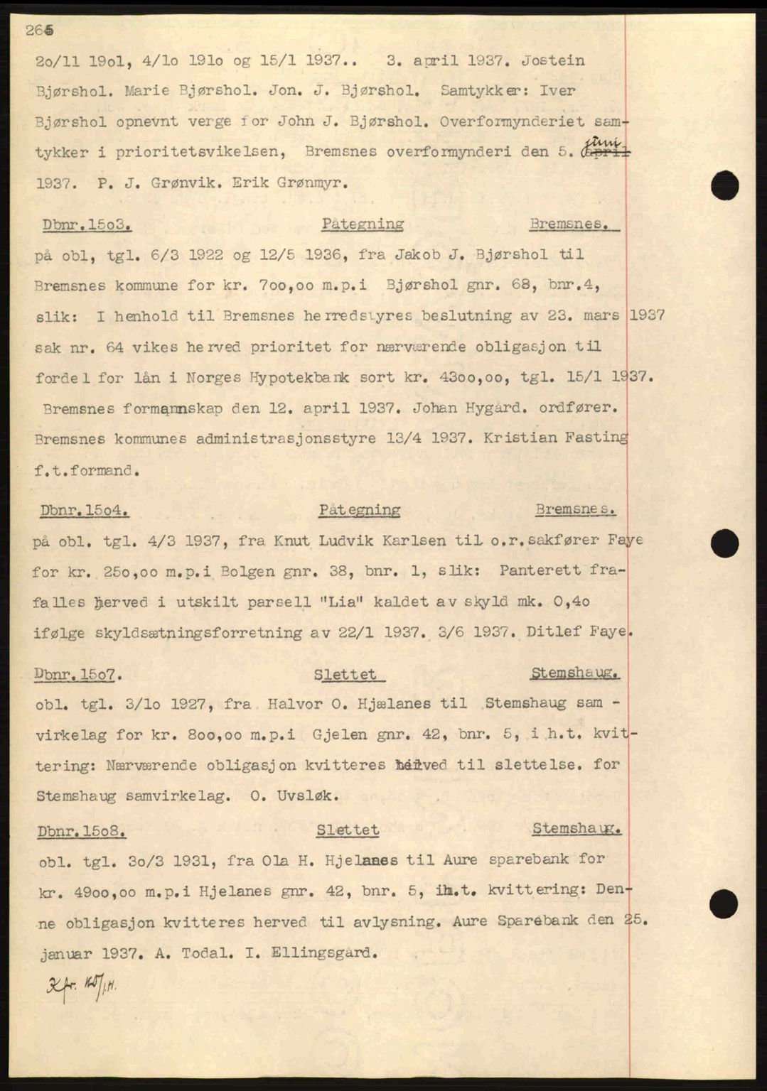 Nordmøre sorenskriveri, AV/SAT-A-4132/1/2/2Ca: Mortgage book no. C80, 1936-1939, Diary no: : 1503/1937