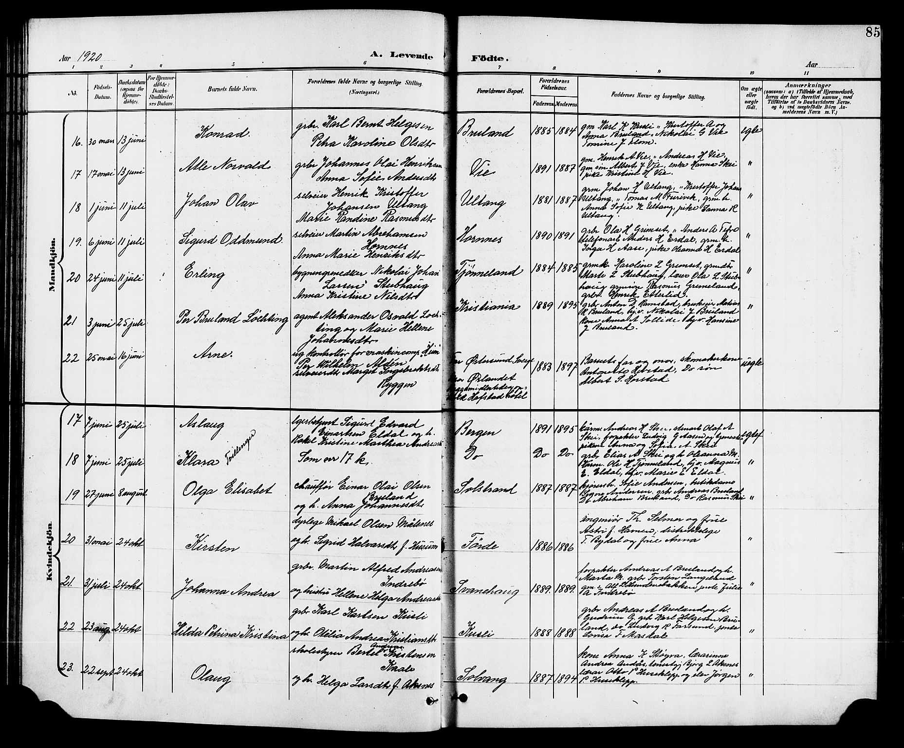 Førde sokneprestembete, AV/SAB-A-79901/H/Hab/Haba/L0003: Parish register (copy) no. A 3, 1899-1924, p. 85