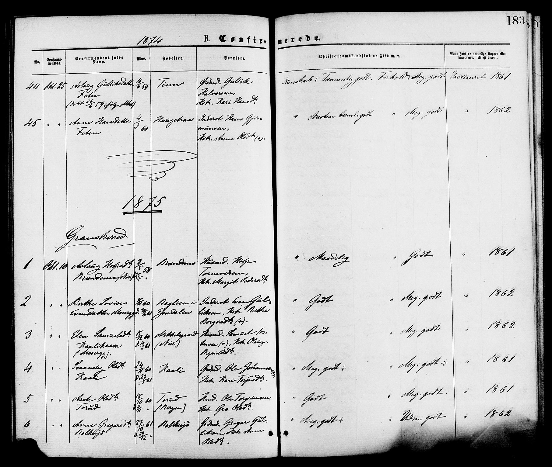 Gransherad kirkebøker, SAKO/A-267/F/Fa/L0004: Parish register (official) no. I 4, 1871-1886, p. 183