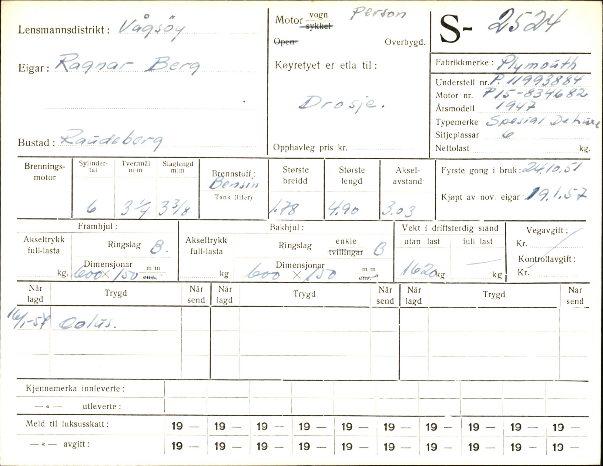 Statens vegvesen, Sogn og Fjordane vegkontor, AV/SAB-A-5301/4/F/L0004: Registerkort utmeldte Fjordane S2500-2700, S7200-7899, 1930-1961, p. 37