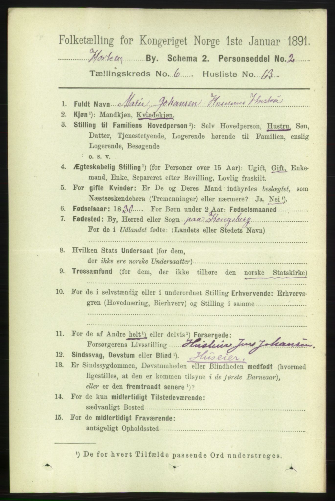 RA, 1891 census for 0703 Horten, 1891, p. 4311