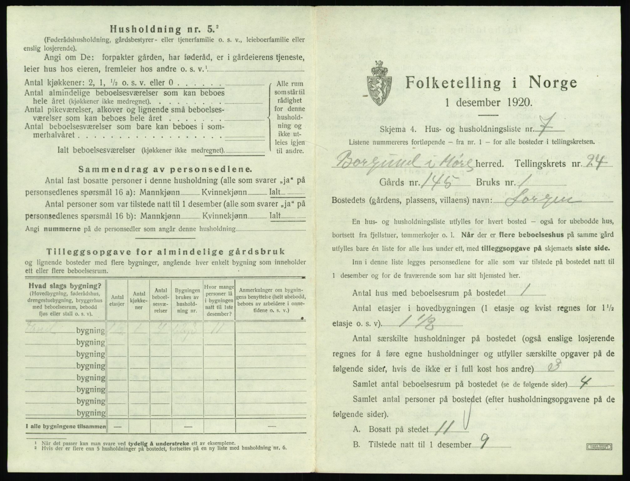 SAT, 1920 census for Borgund, 1920, p. 1996