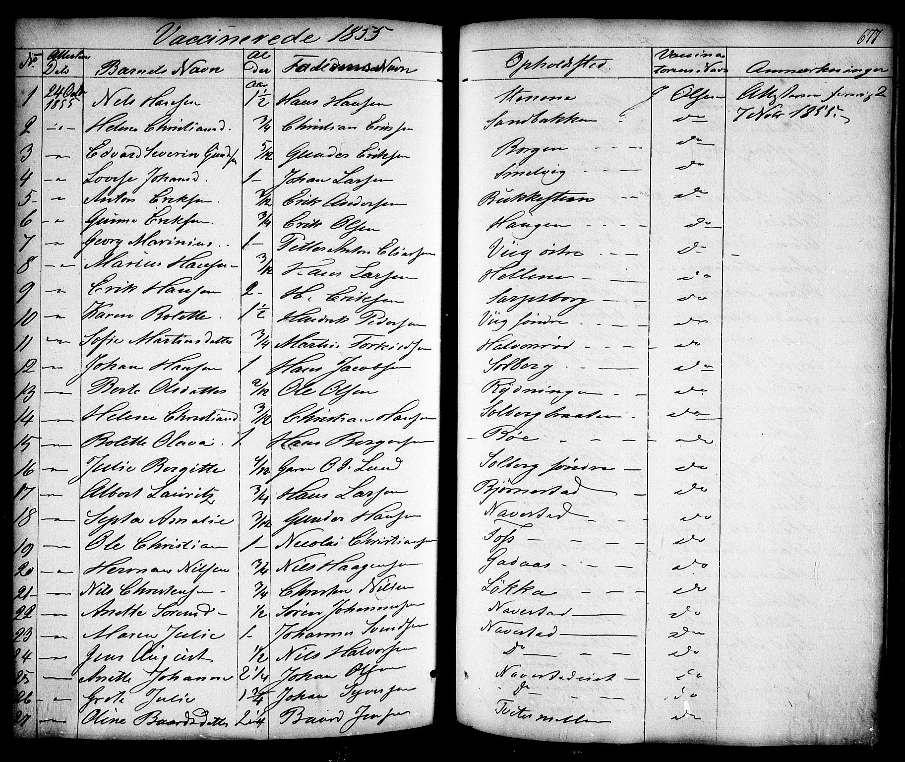 Skjeberg prestekontor Kirkebøker, SAO/A-10923/F/Fa/L0006: Parish register (official) no. I 6, 1846-1858, p. 677