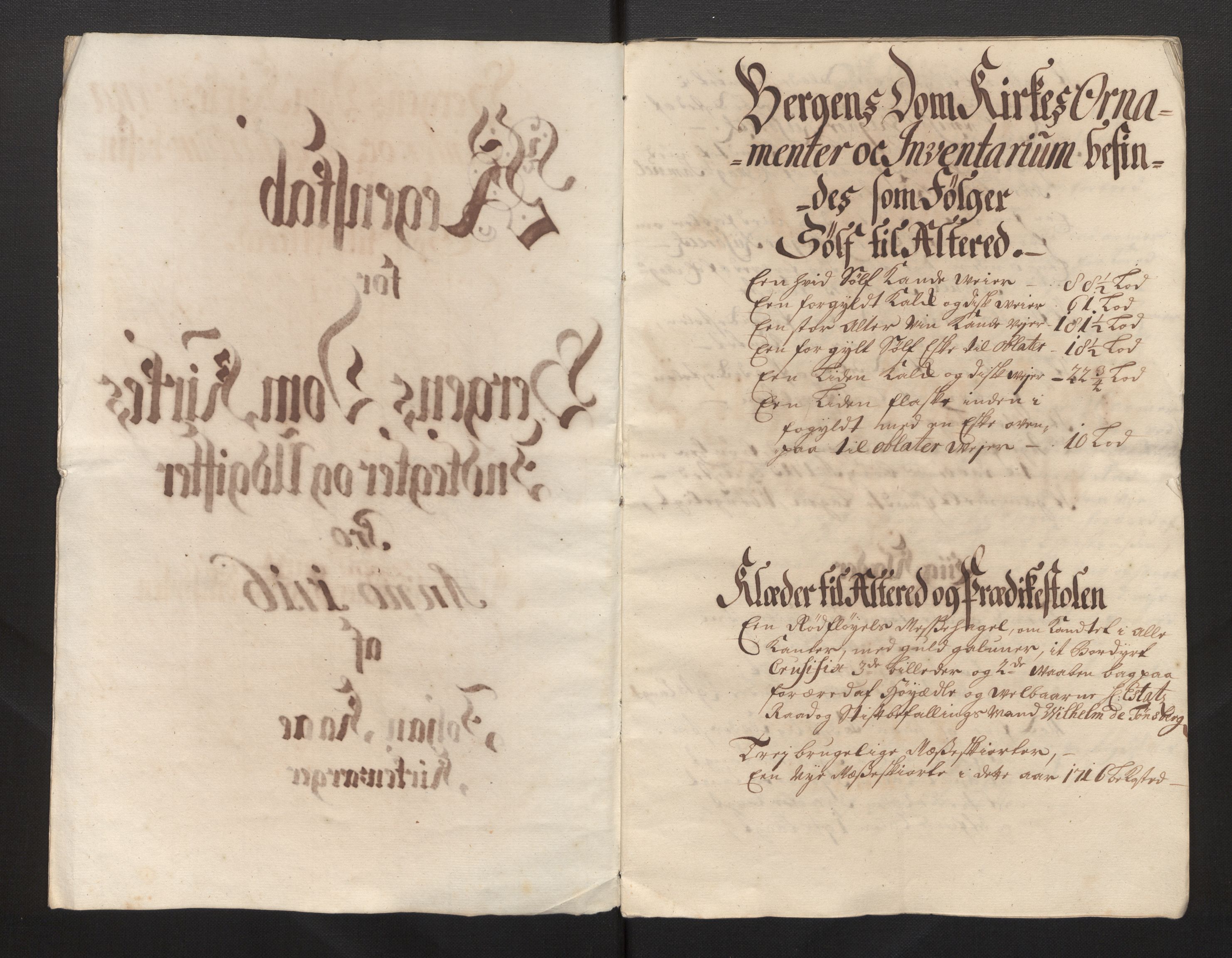 Stiftamtmannen i Bergen, SAB/A-100006/F/Fb/Fbb/0001 / Lnr. 1737 - Domkirken: Rekneskapar, 1706-1721