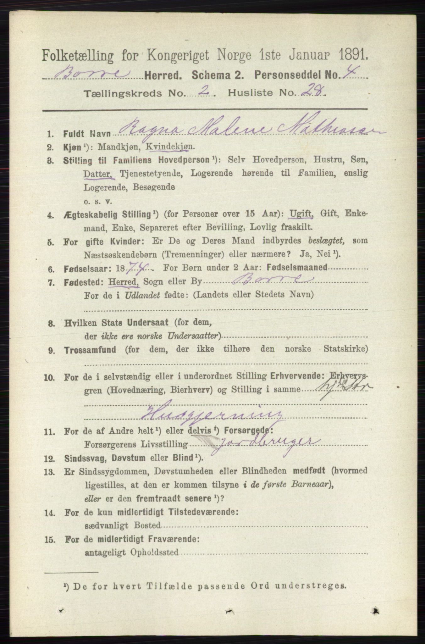 RA, 1891 census for 0717 Borre, 1891, p. 971