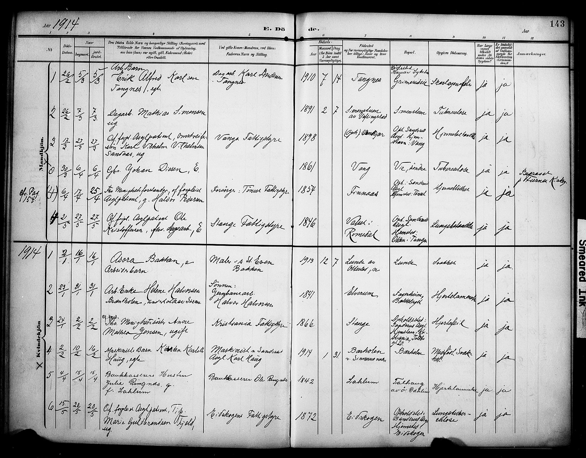 Stange prestekontor, SAH/PREST-002/K/L0022: Parish register (official) no. 22, 1903-1914, p. 143