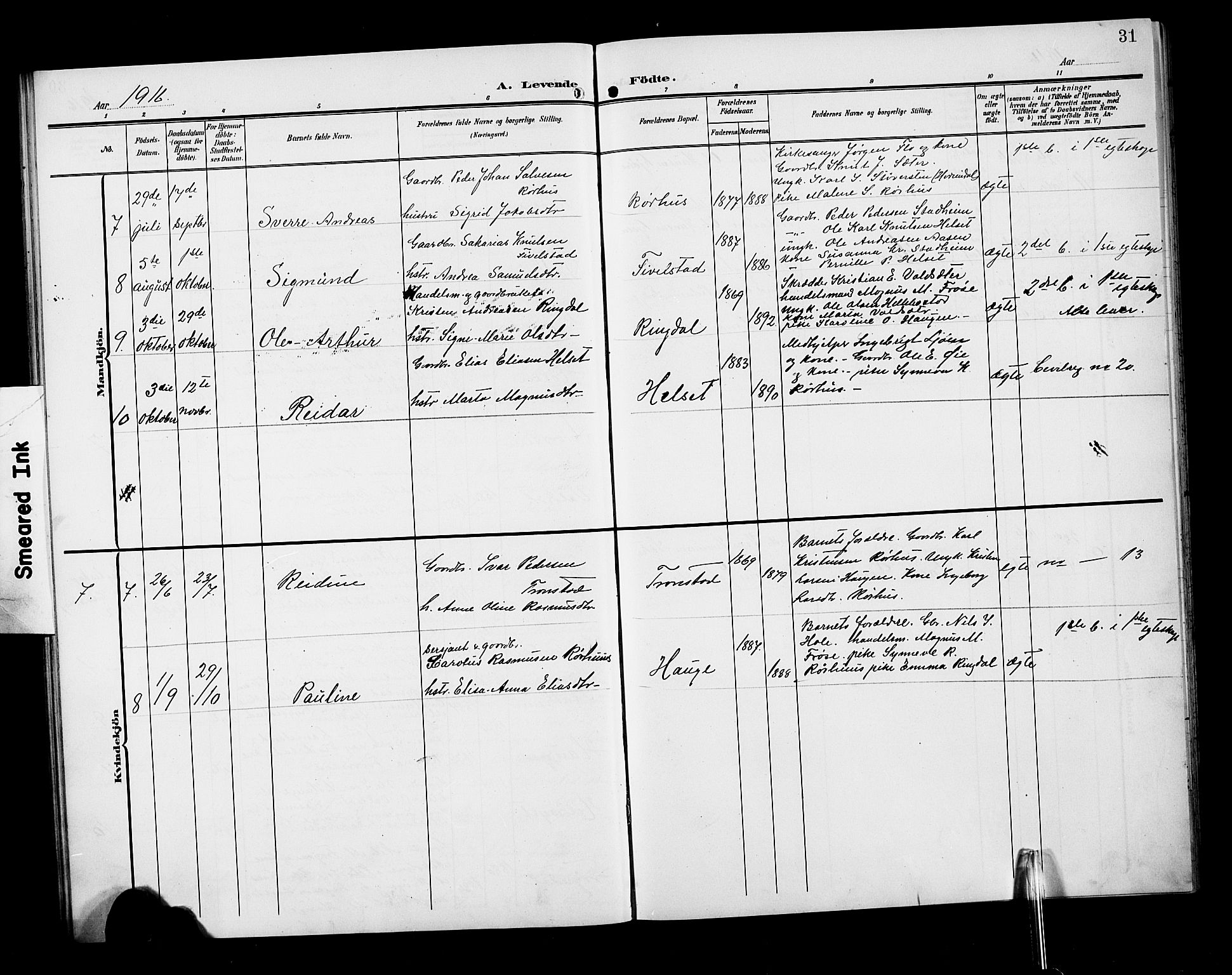 Ministerialprotokoller, klokkerbøker og fødselsregistre - Møre og Romsdal, AV/SAT-A-1454/517/L0231: Parish register (copy) no. 517C04, 1904-1918, p. 31