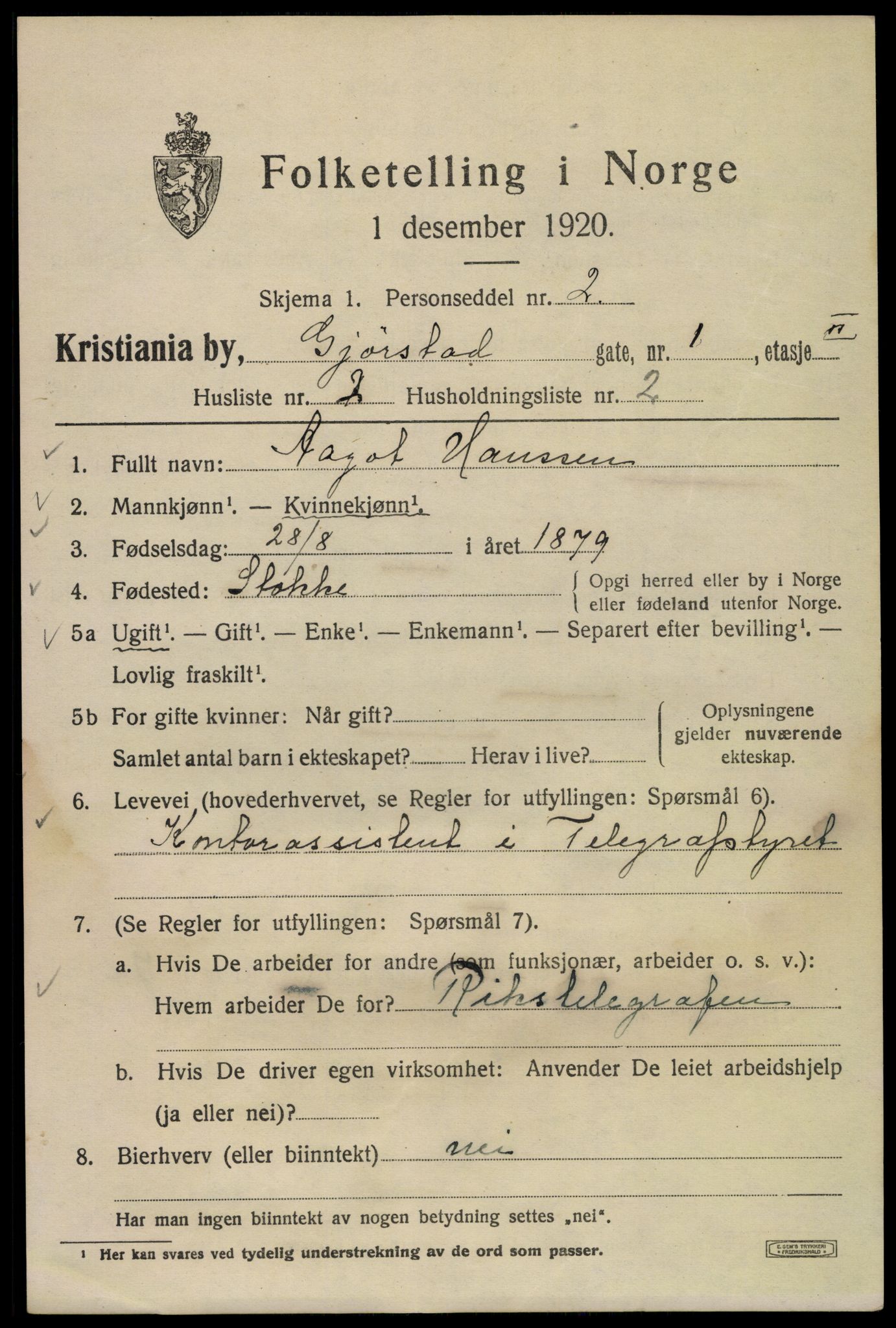 SAO, 1920 census for Kristiania, 1920, p. 250147