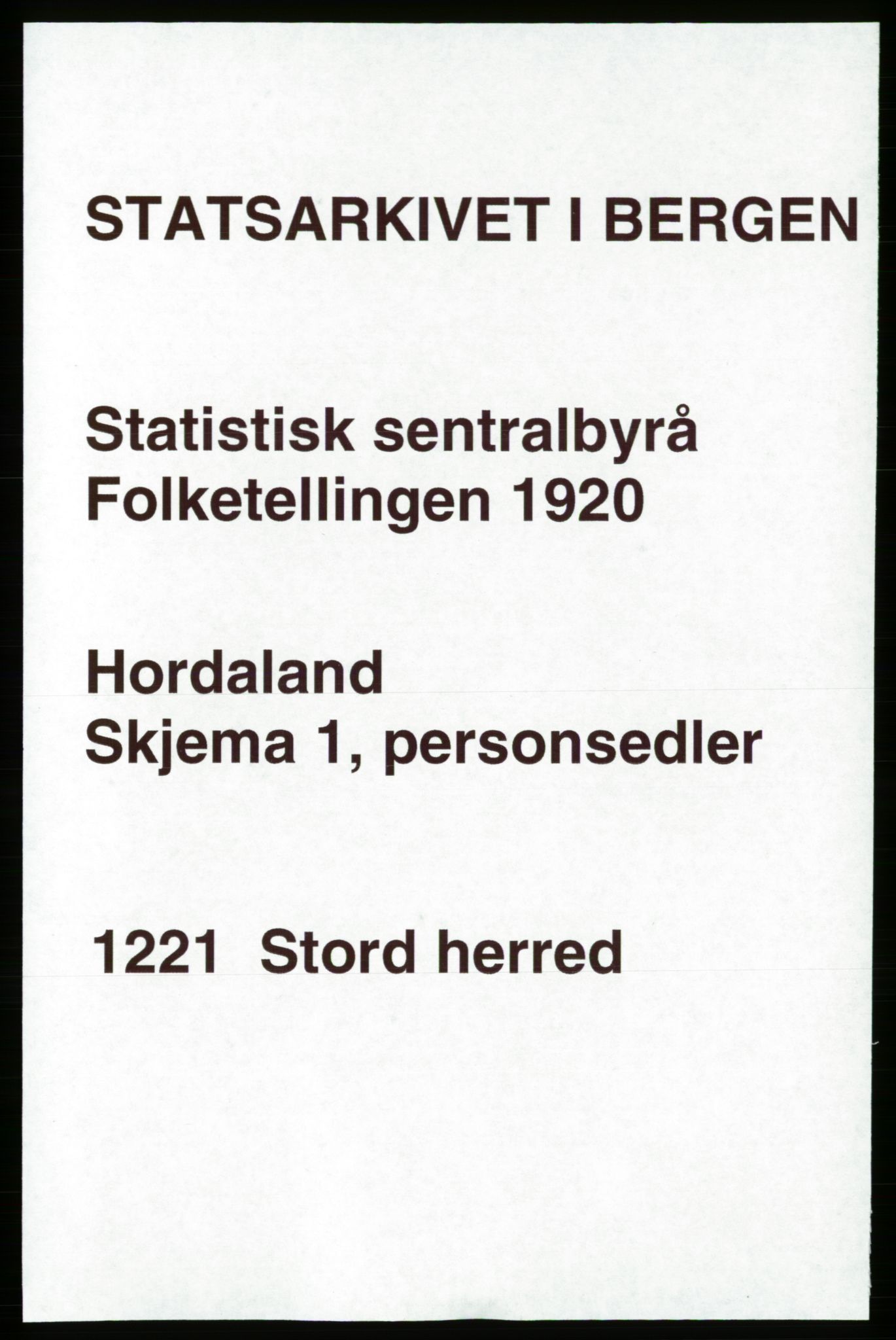 SAB, 1920 census for Stord, 1920, p. 1229