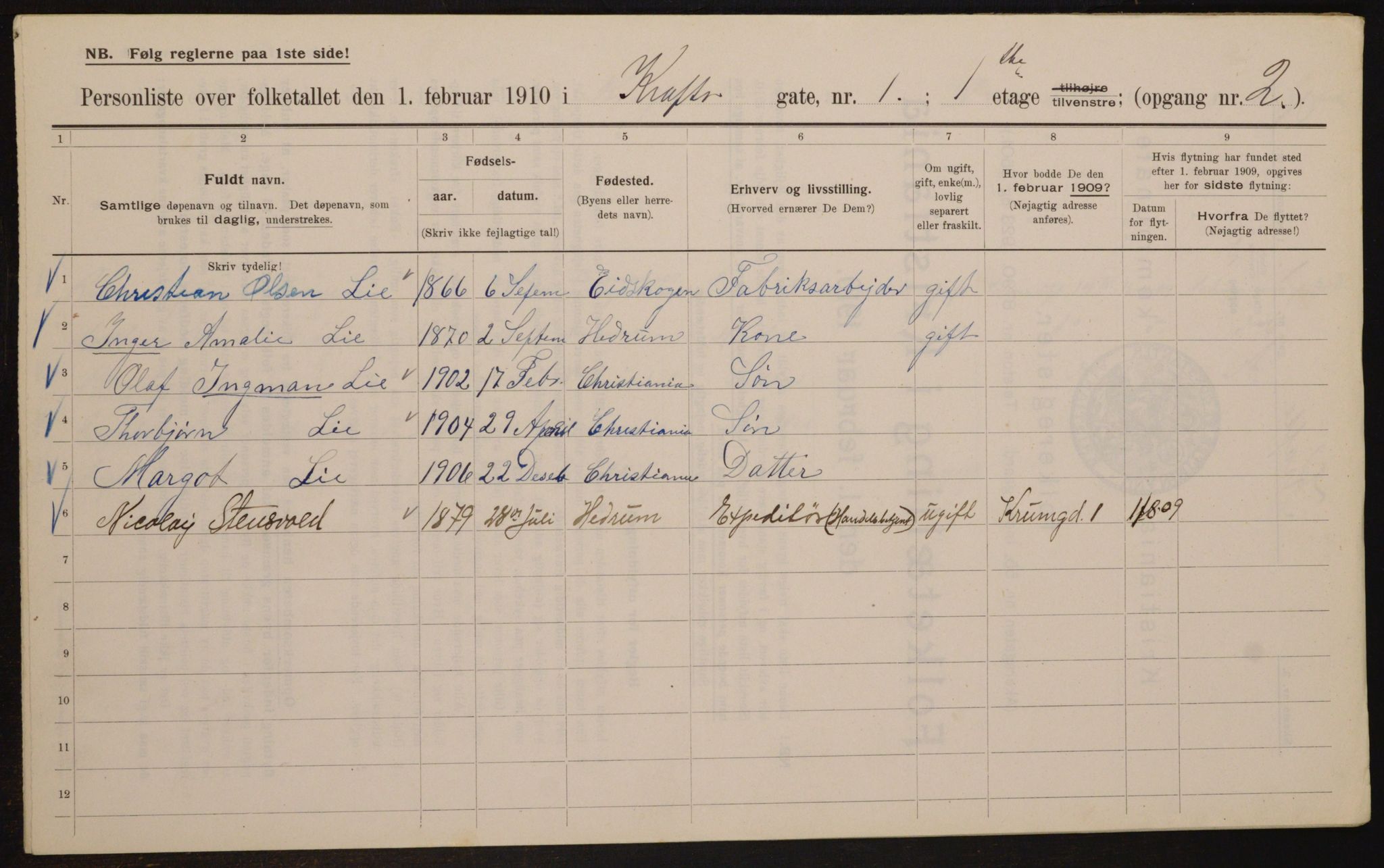 OBA, Municipal Census 1910 for Kristiania, 1910, p. 52329