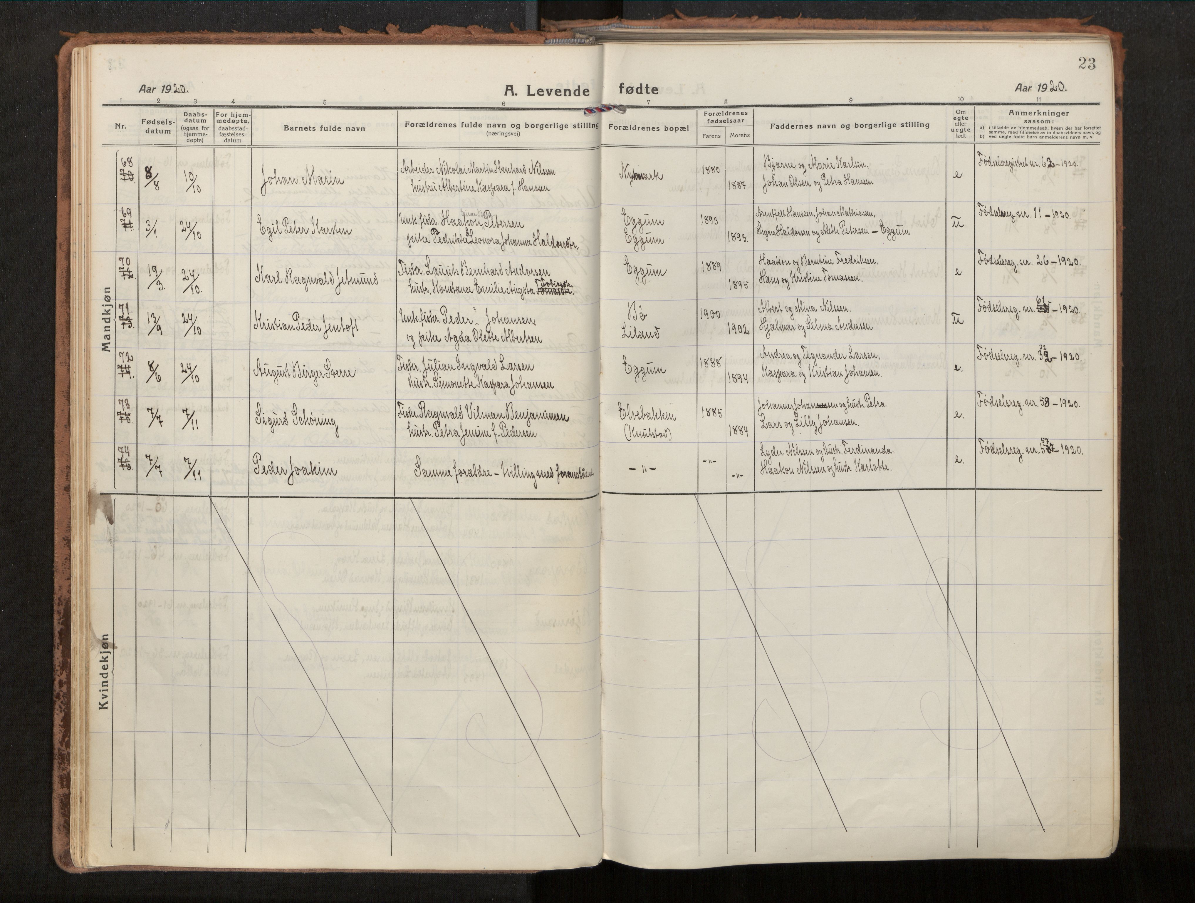 Ministerialprotokoller, klokkerbøker og fødselsregistre - Nordland, AV/SAT-A-1459/880/L1136: Parish register (official) no. 880A10, 1919-1927, p. 23