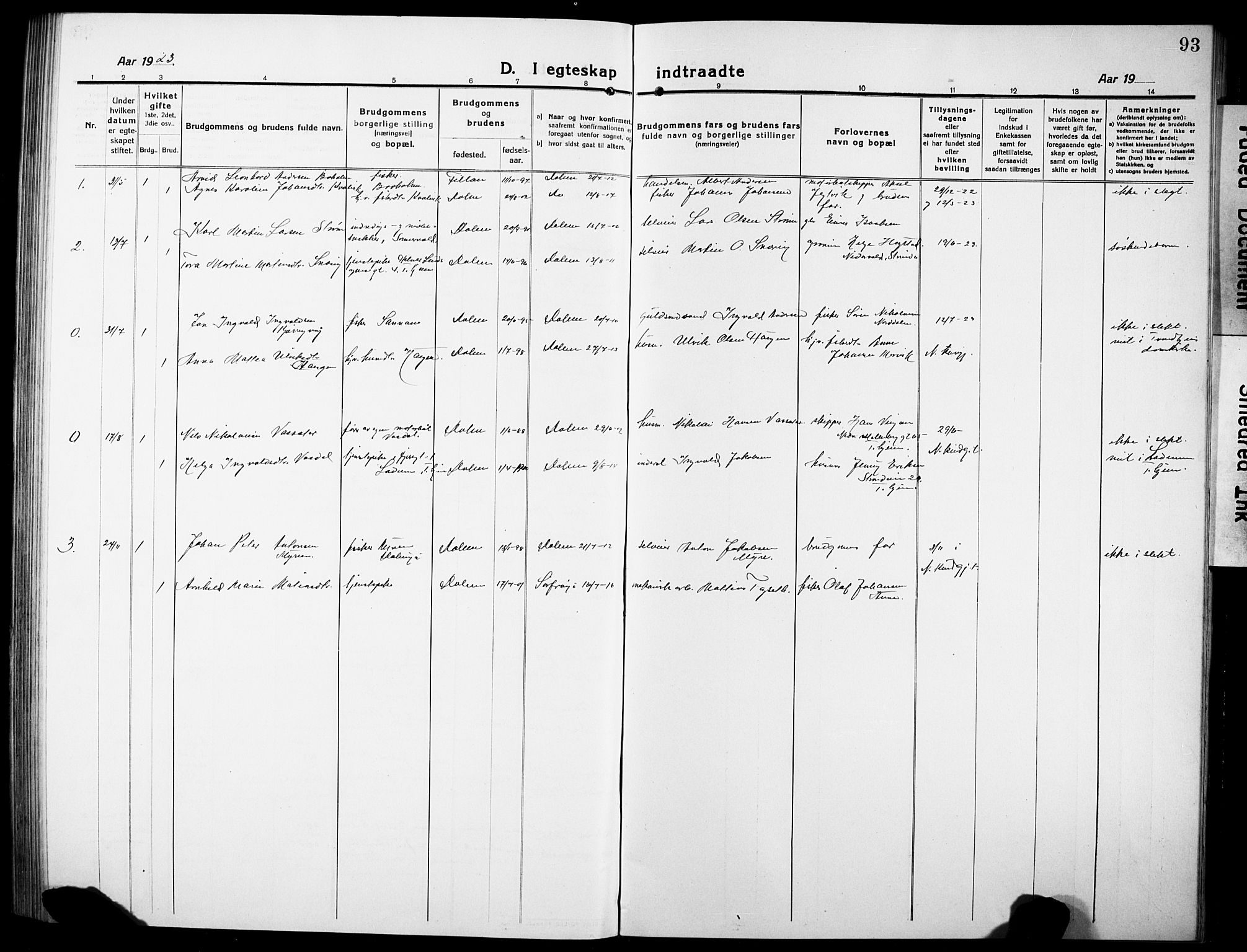Ministerialprotokoller, klokkerbøker og fødselsregistre - Sør-Trøndelag, SAT/A-1456/634/L0543: Parish register (copy) no. 634C05, 1917-1928, p. 93