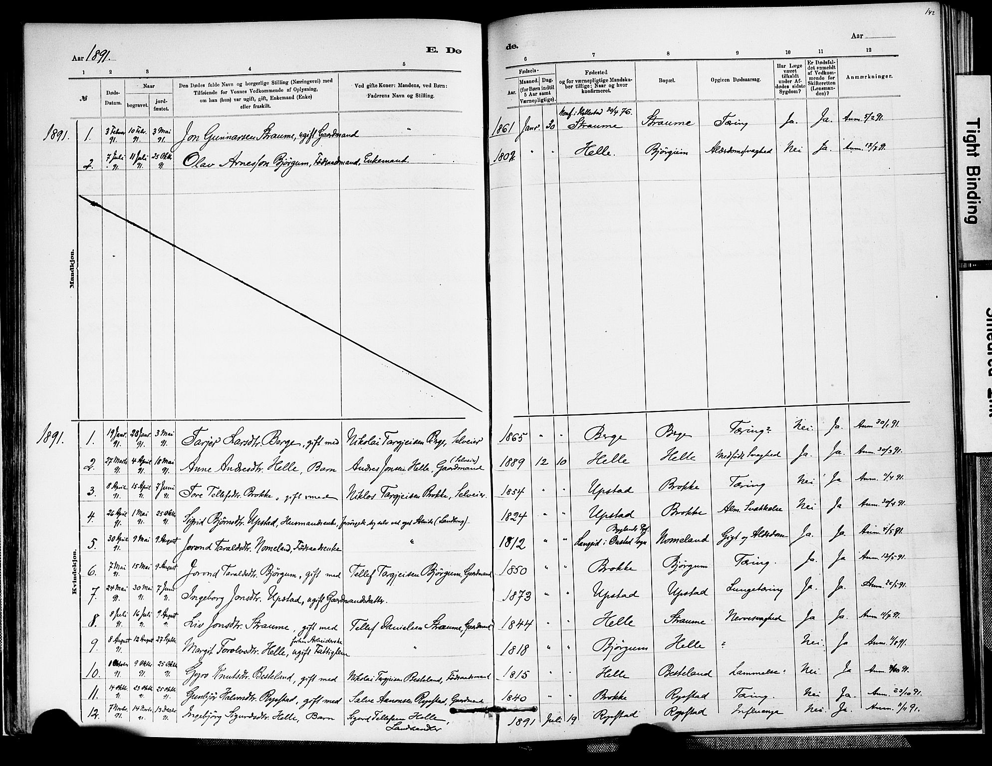 Valle sokneprestkontor, SAK/1111-0044/F/Fa/Fab/L0001: Parish register (official) no. A 1, 1882-1910, p. 142