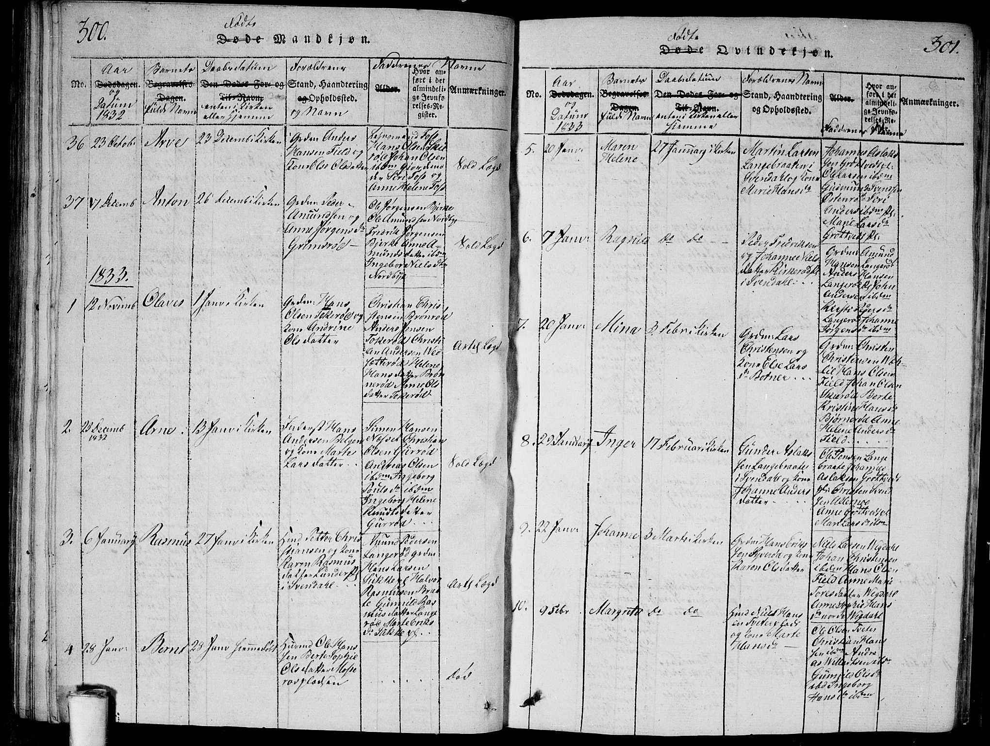 Våler prestekontor Kirkebøker, AV/SAO-A-11083/G/Ga/L0001: Parish register (copy) no. I 1, 1815-1839, p. 300-301