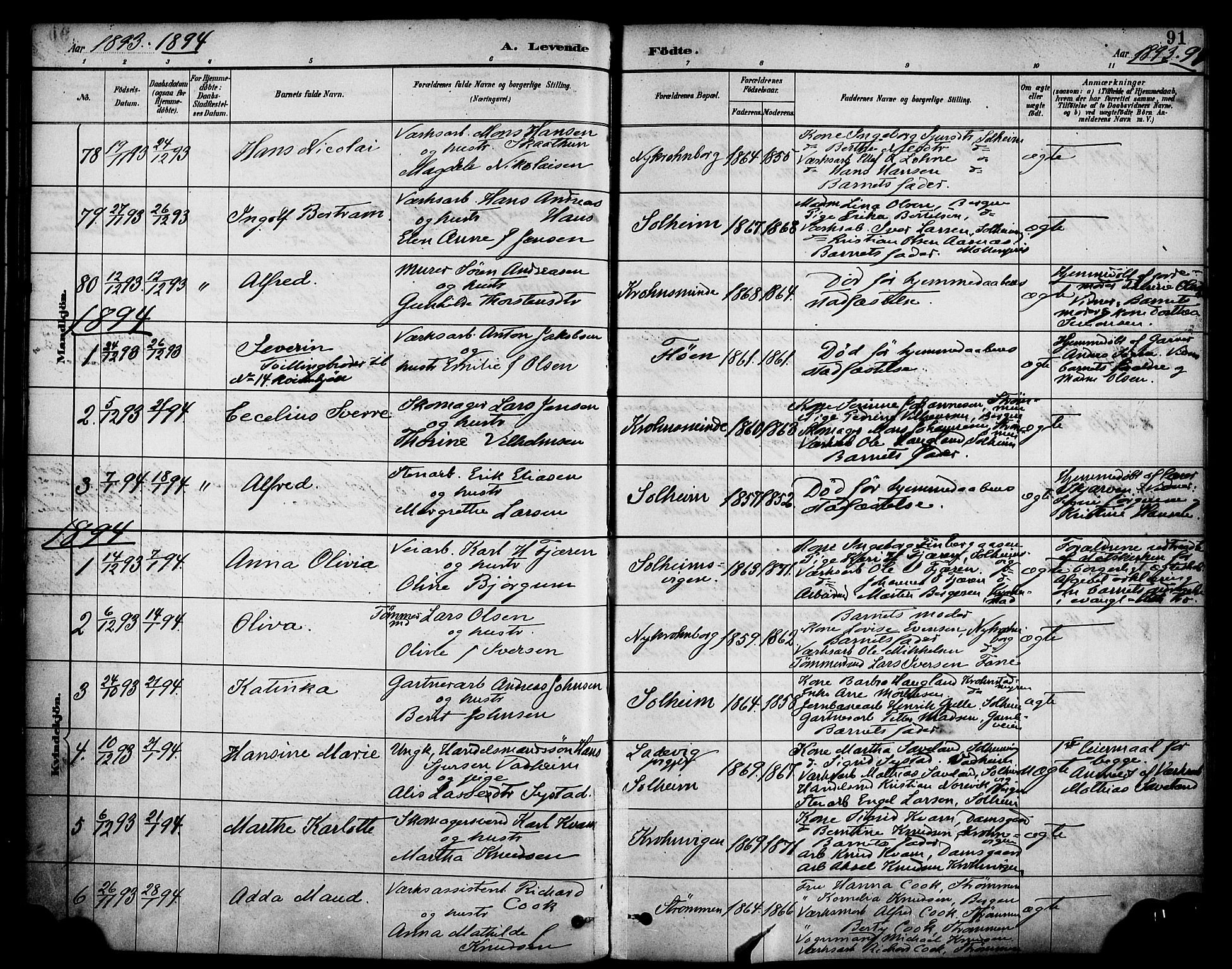 Årstad Sokneprestembete, SAB/A-79301/H/Haa/L0001: Parish register (official) no. A 1, 1886-1901, p. 91