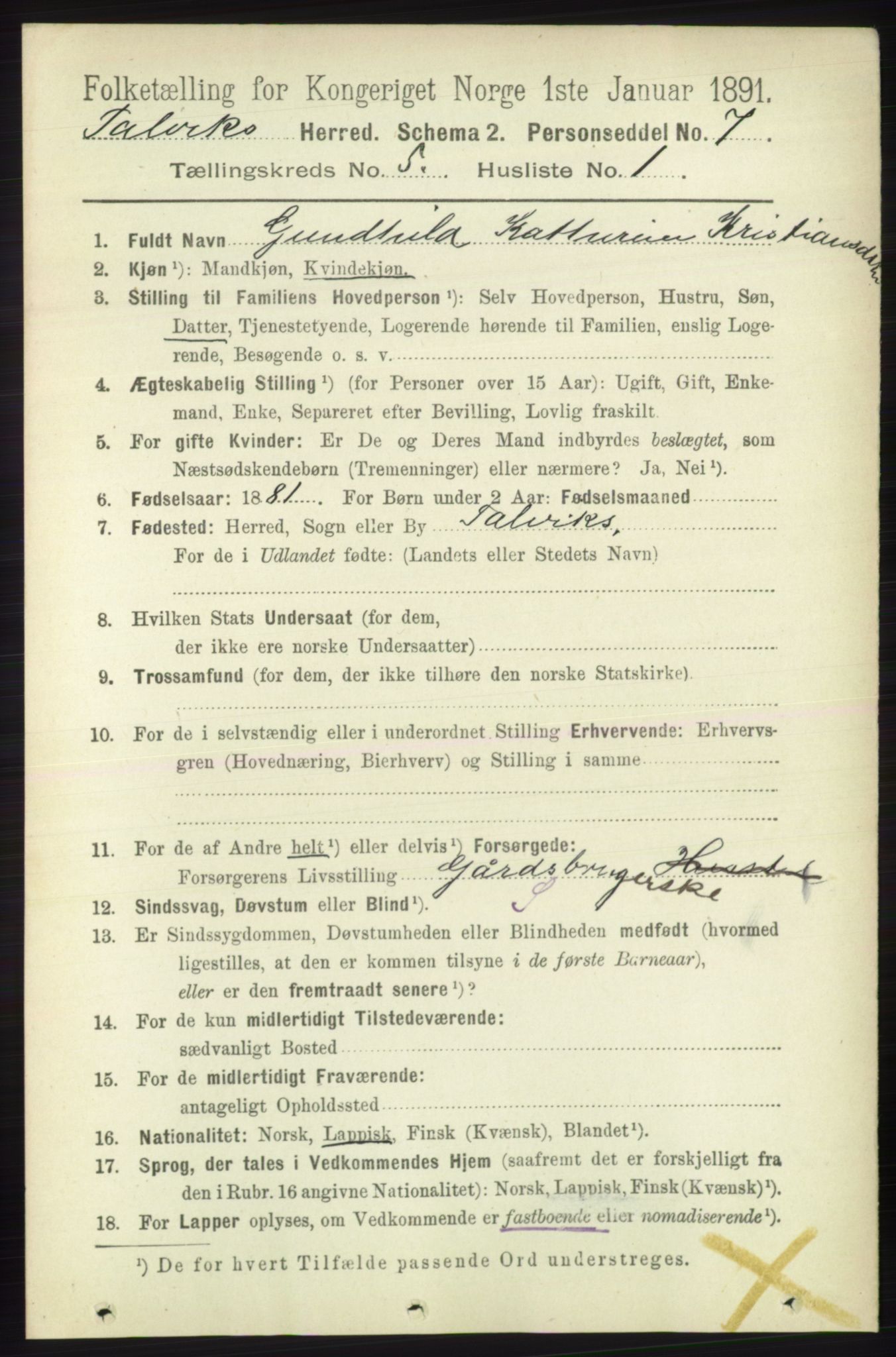 RA, 1891 census for 2013 Talvik, 1891, p. 1345