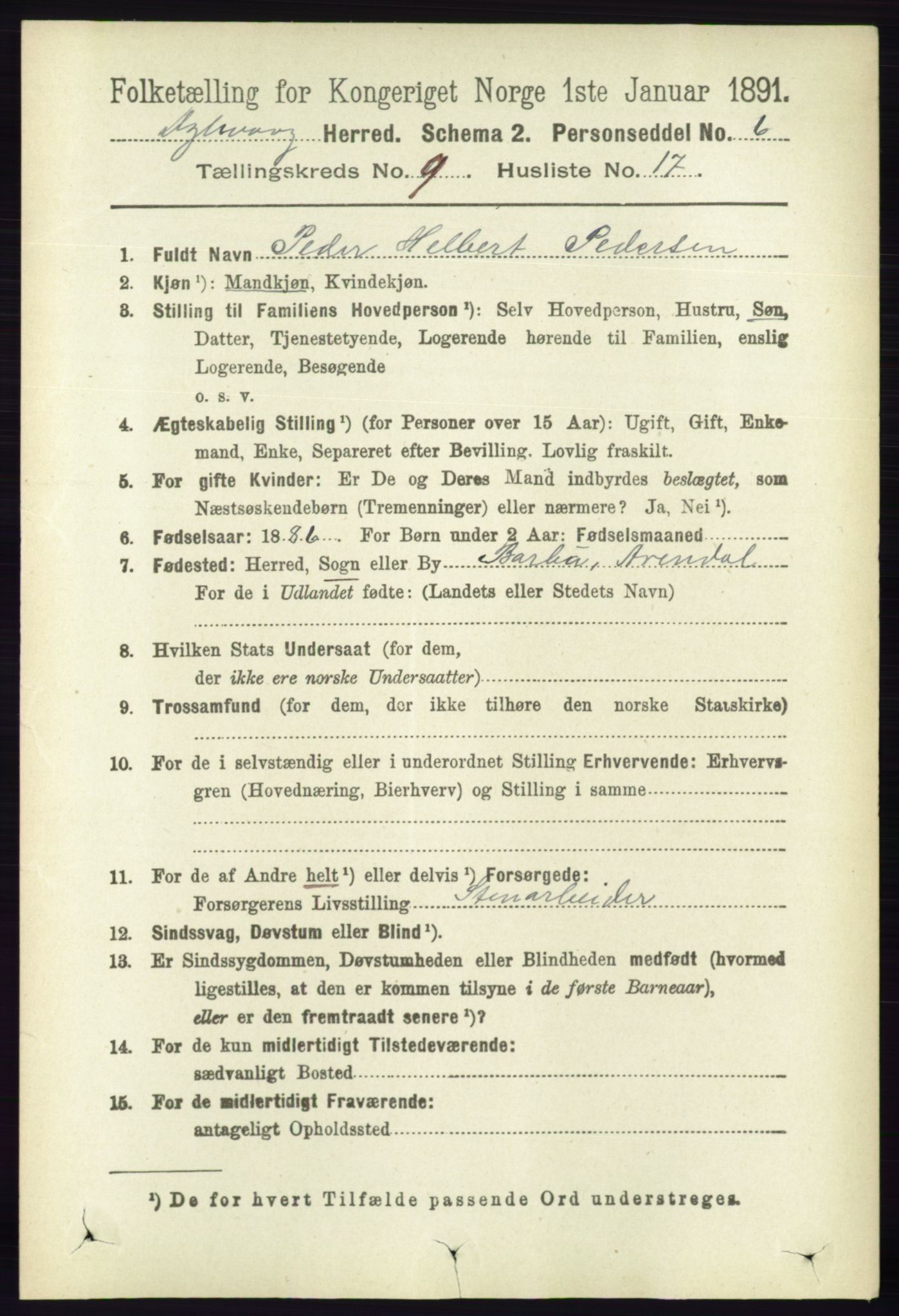 RA, 1891 census for 0915 Dypvåg, 1891, p. 3397