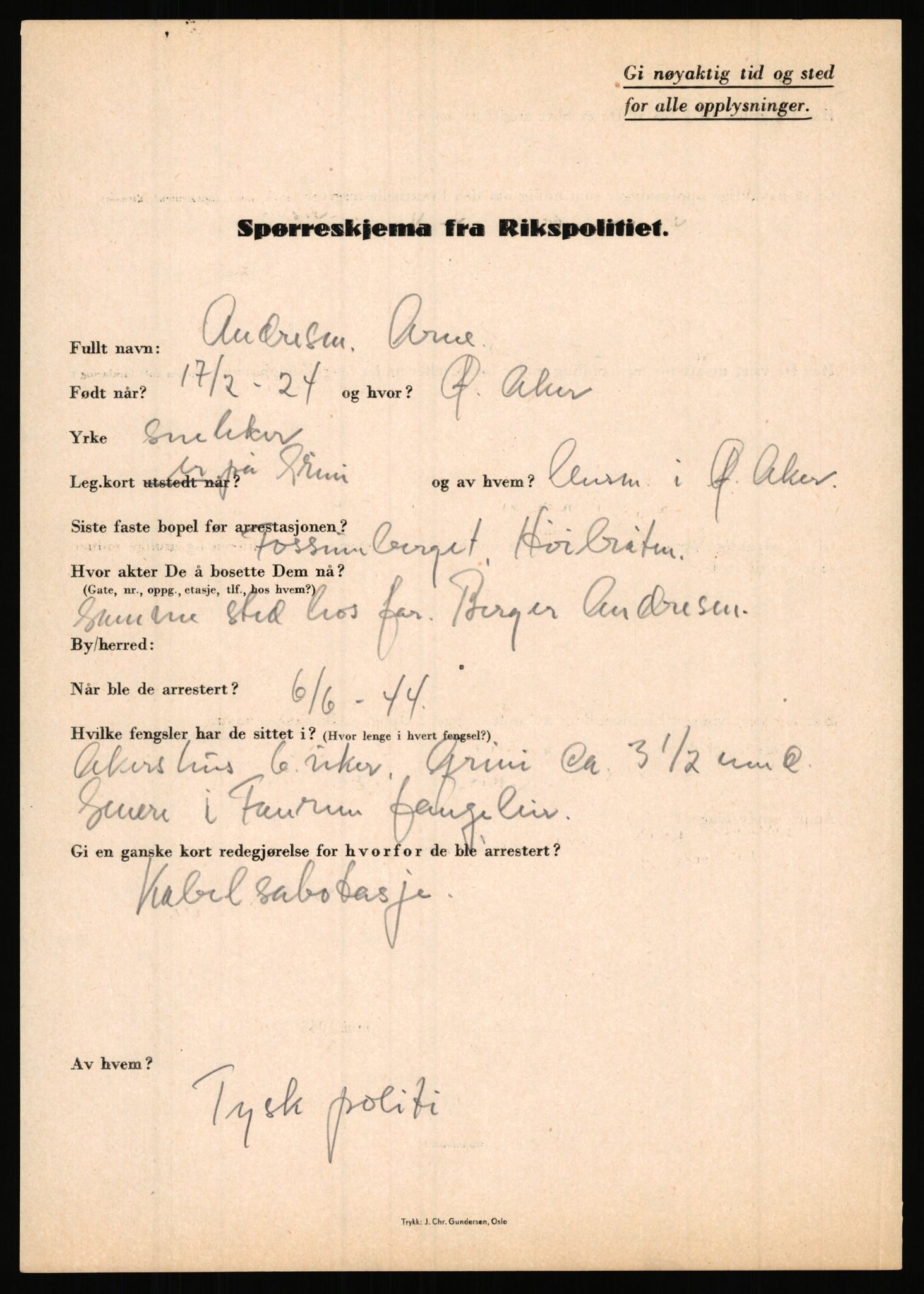 Rikspolitisjefen, AV/RA-S-1560/L/L0001: Abelseth, Rudolf - Berentsen, Odd, 1940-1945, p. 689