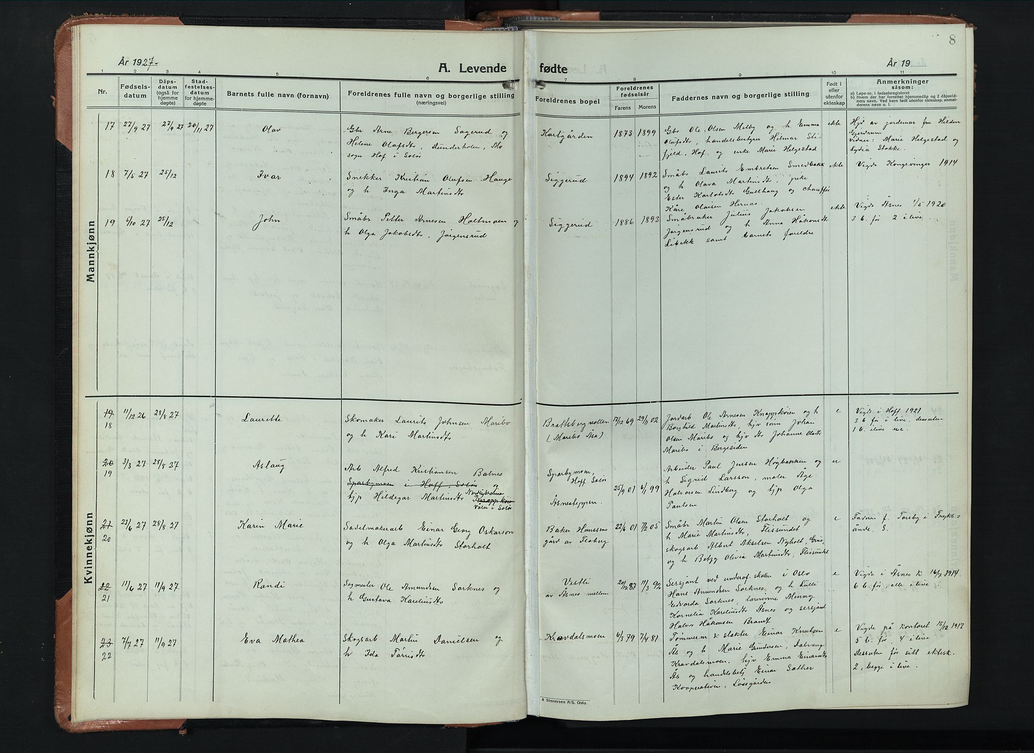 Åsnes prestekontor, SAH/PREST-042/H/Ha/Hab/L0008: Parish register (copy) no. 8, 1927-1942, p. 8