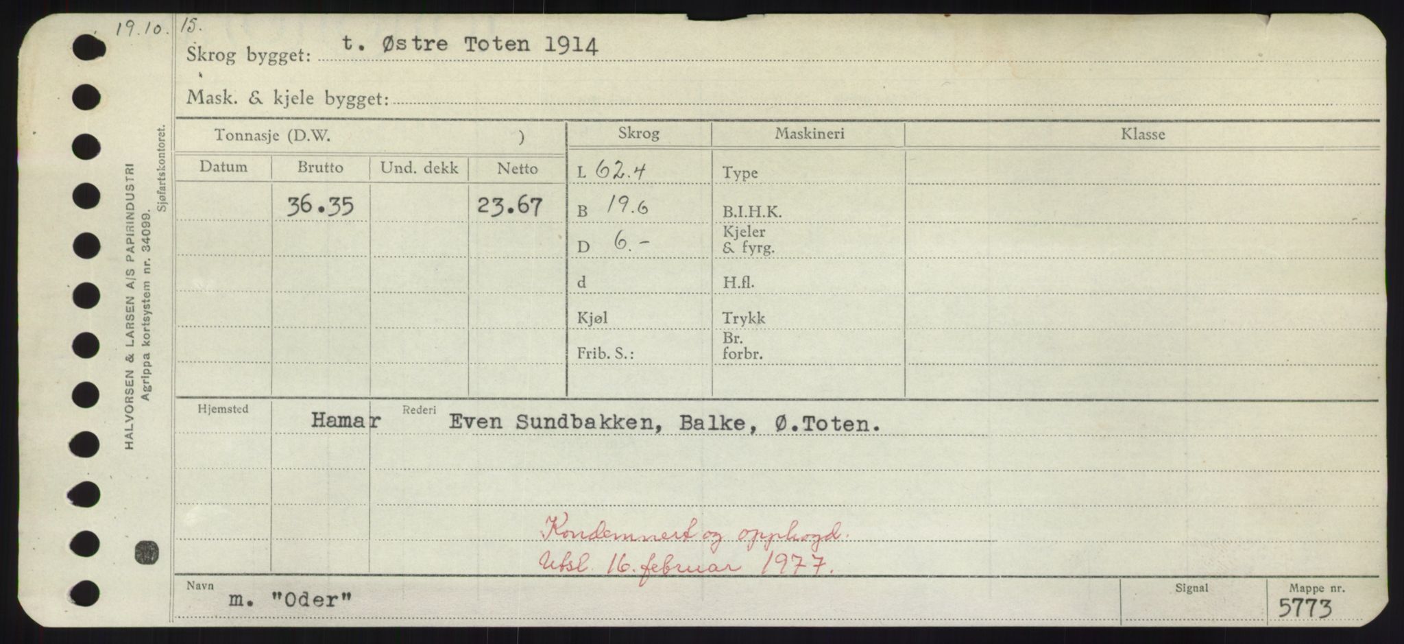 Sjøfartsdirektoratet med forløpere, Skipsmålingen, RA/S-1627/H/Hd/L0028: Fartøy, O, p. 135