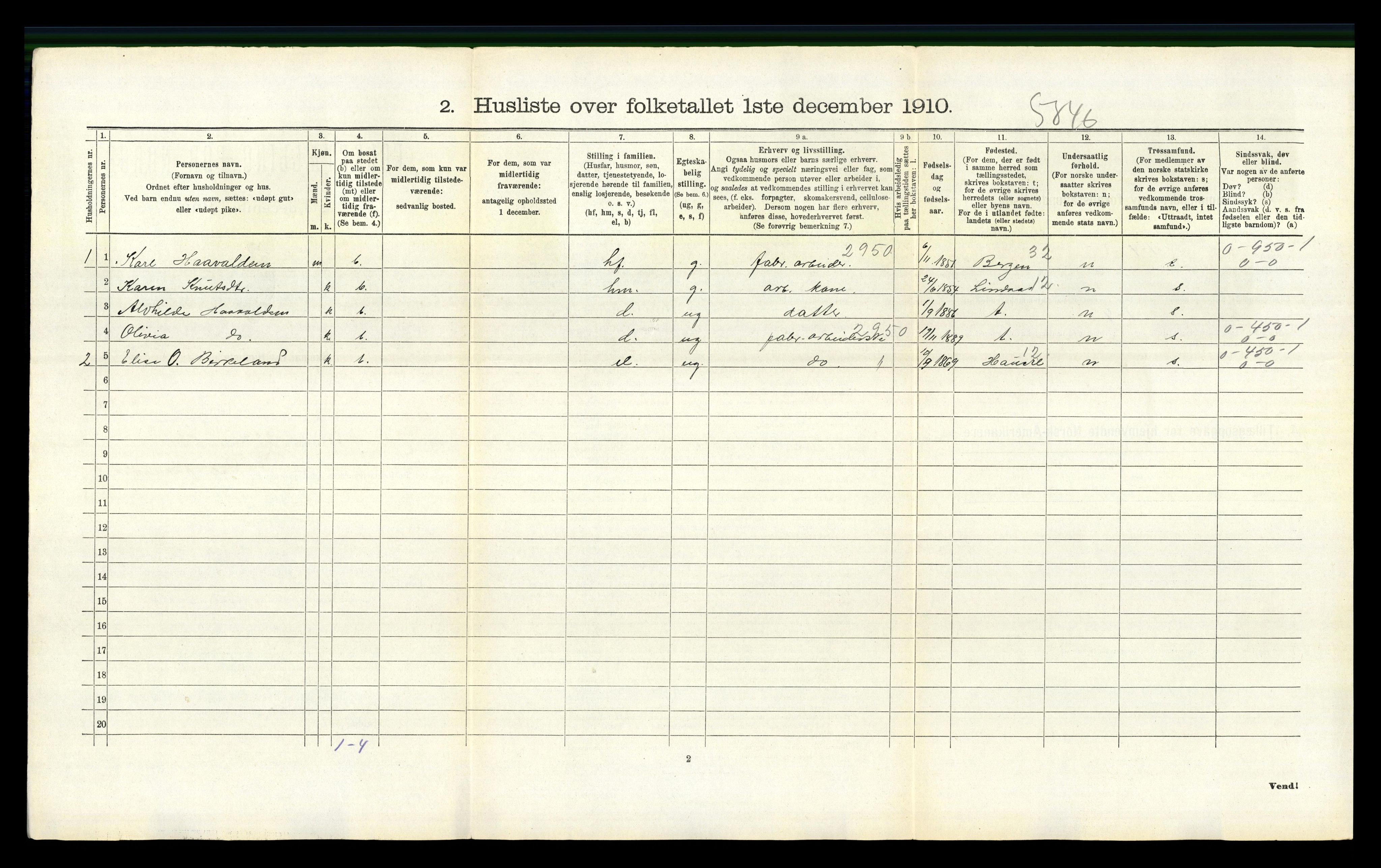 RA, 1910 census for Bruvik, 1910, p. 597