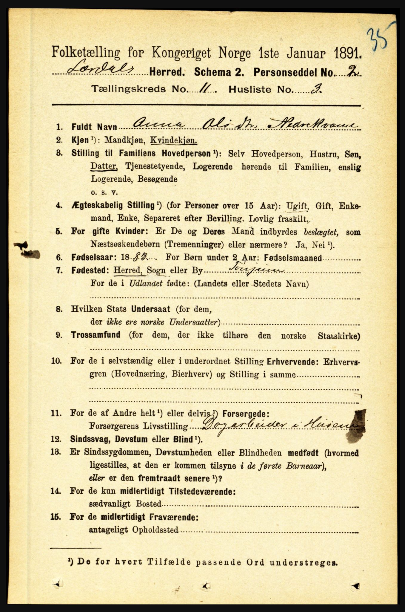 RA, 1891 census for 1422 Lærdal, 1891, p. 2172