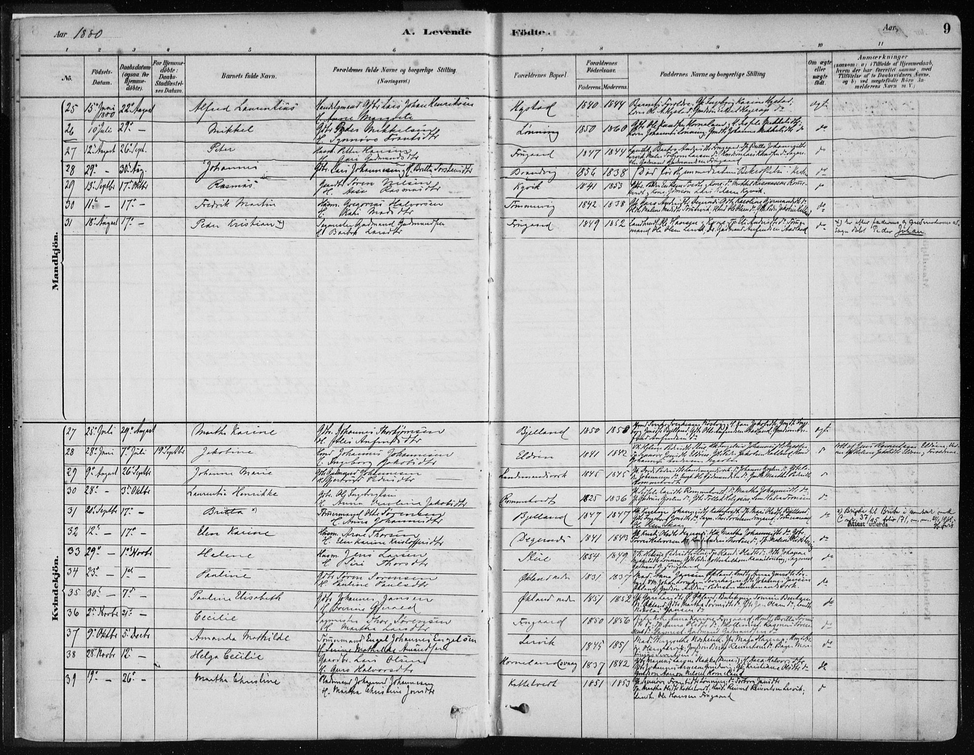 Stord sokneprestembete, AV/SAB-A-78201/H/Haa: Parish register (official) no. B 2, 1878-1913, p. 9