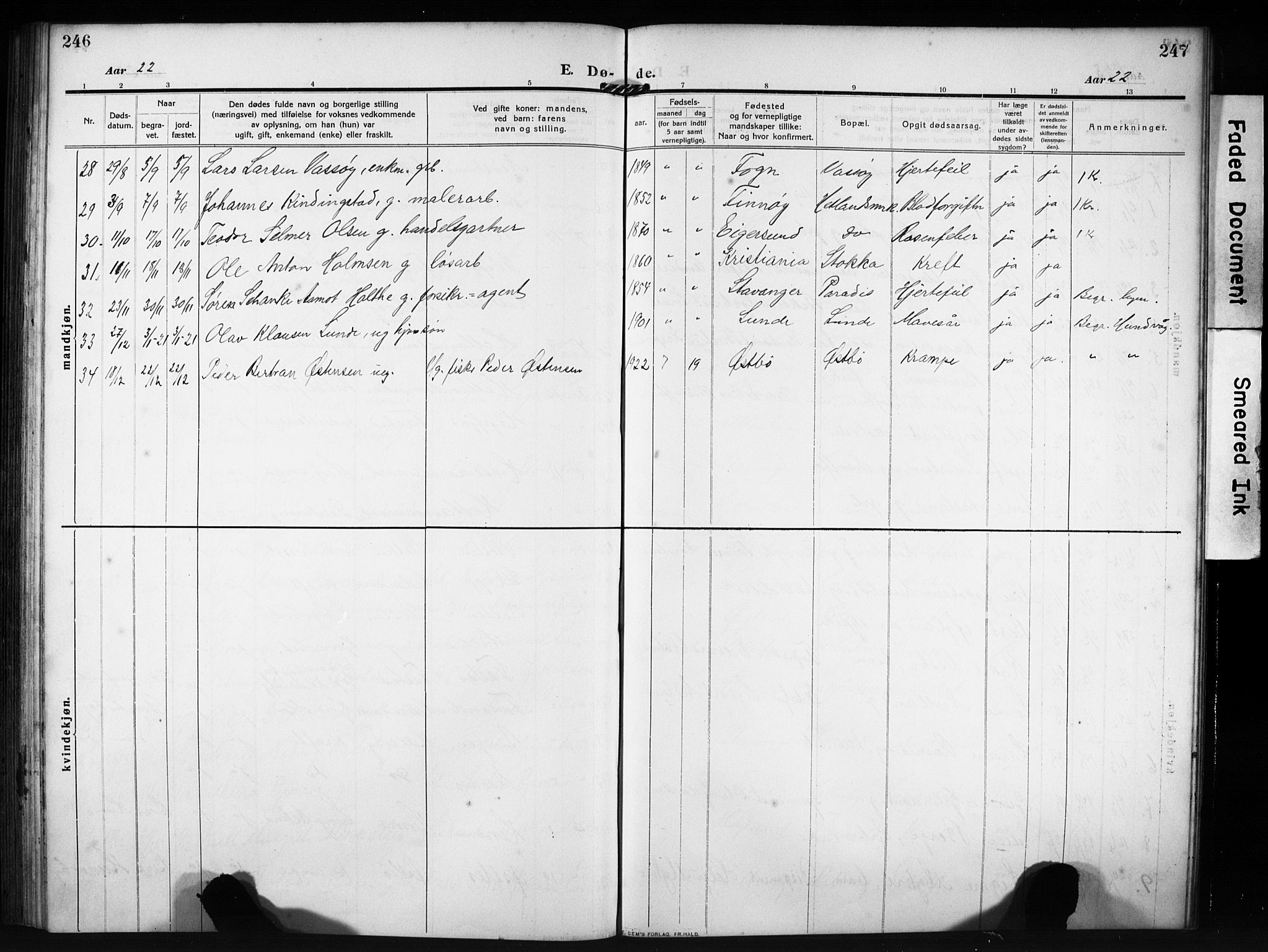 Hetland sokneprestkontor, SAST/A-101826/30/30BB/L0009: Parish register (copy) no. B 9, 1910-1931, p. 246-247