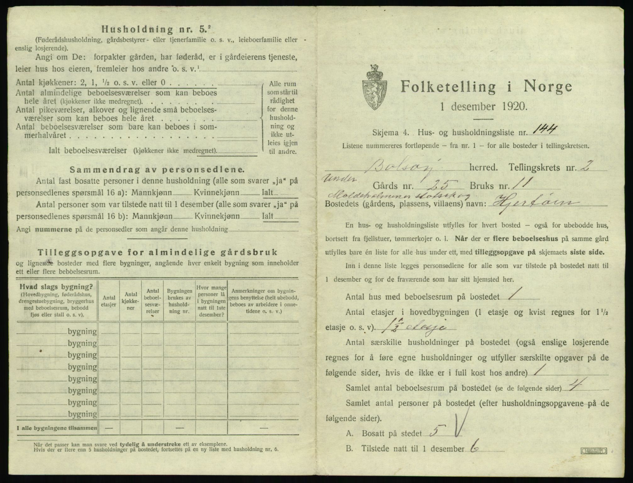 SAT, 1920 census for Bolsøy, 1920, p. 519