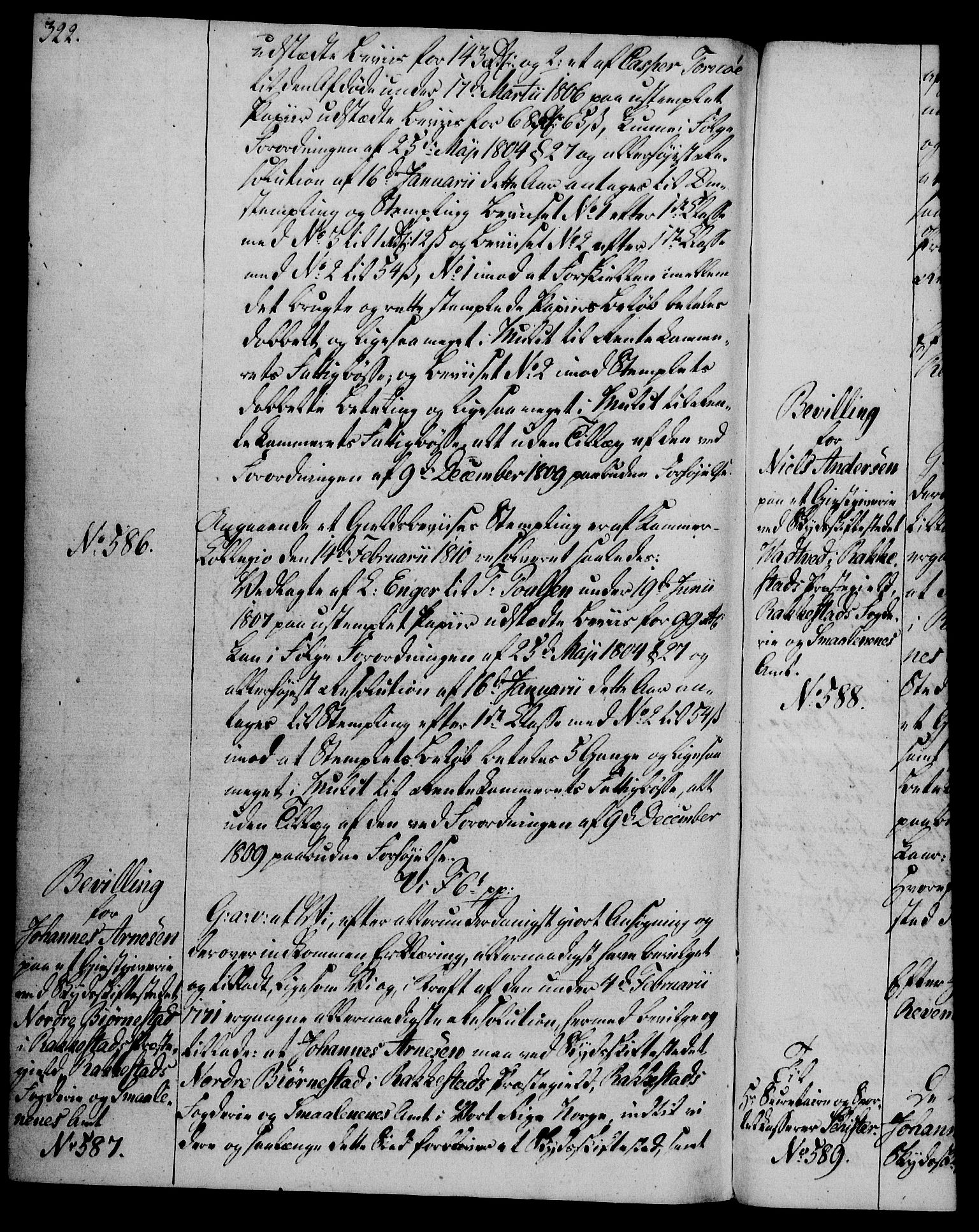 Rentekammeret, Kammerkanselliet, AV/RA-EA-3111/G/Gg/Gga/L0019: Norsk ekspedisjonsprotokoll med register (merket RK 53.19), 1807-1810, p. 322