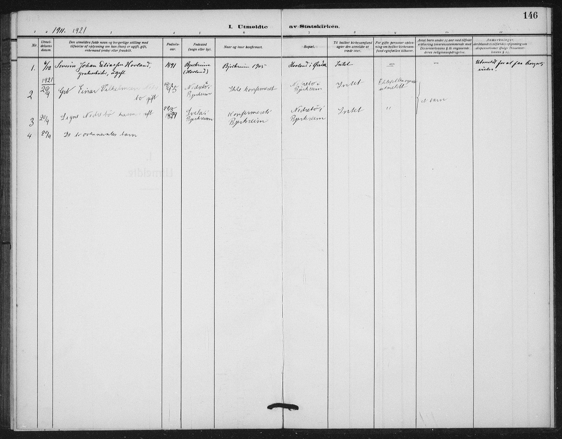 Helleland sokneprestkontor, SAST/A-101810: Parish register (official) no. A 11, 1909-1922, p. 146