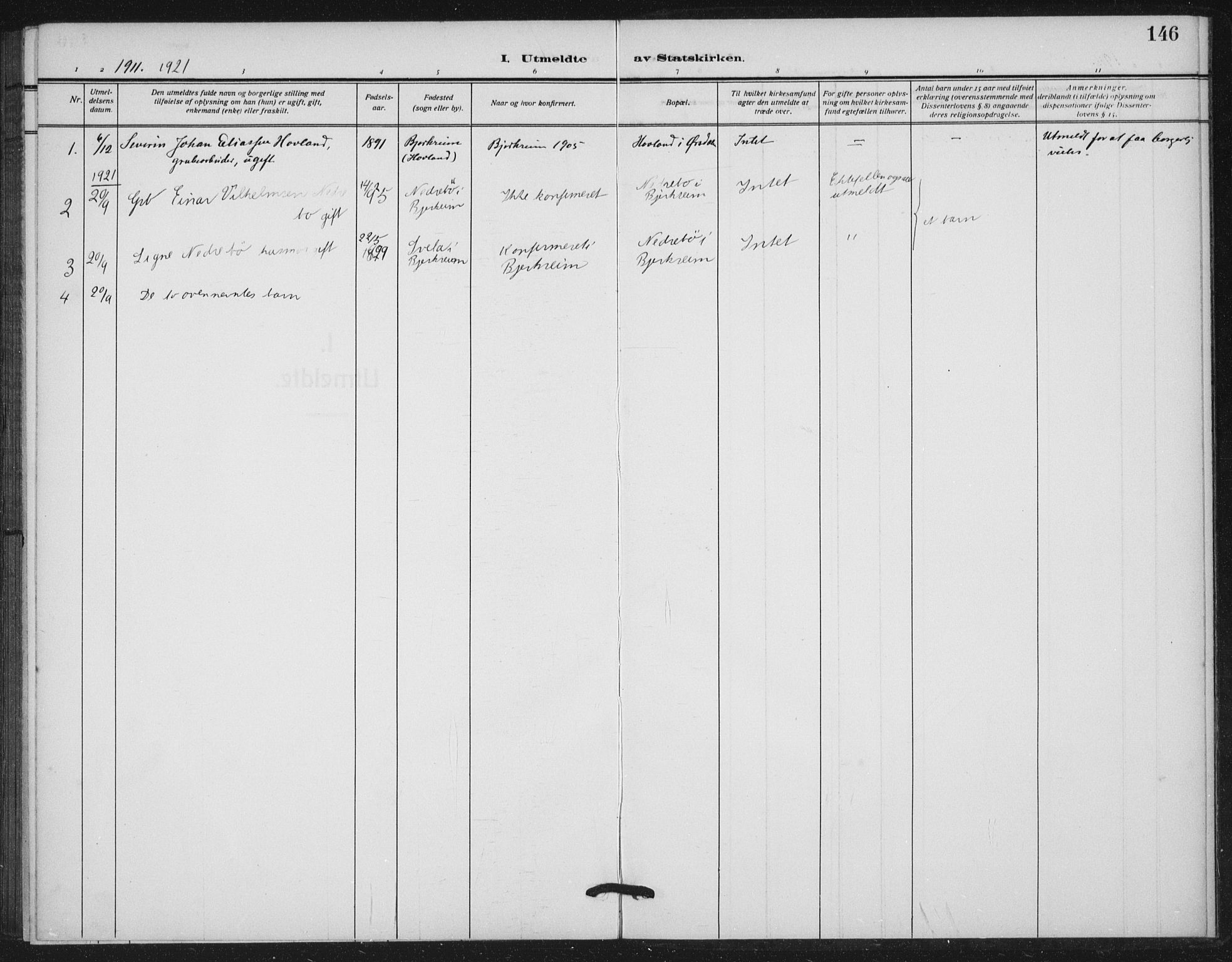 Helleland sokneprestkontor, AV/SAST-A-101810: Parish register (official) no. A 11, 1909-1922, p. 146