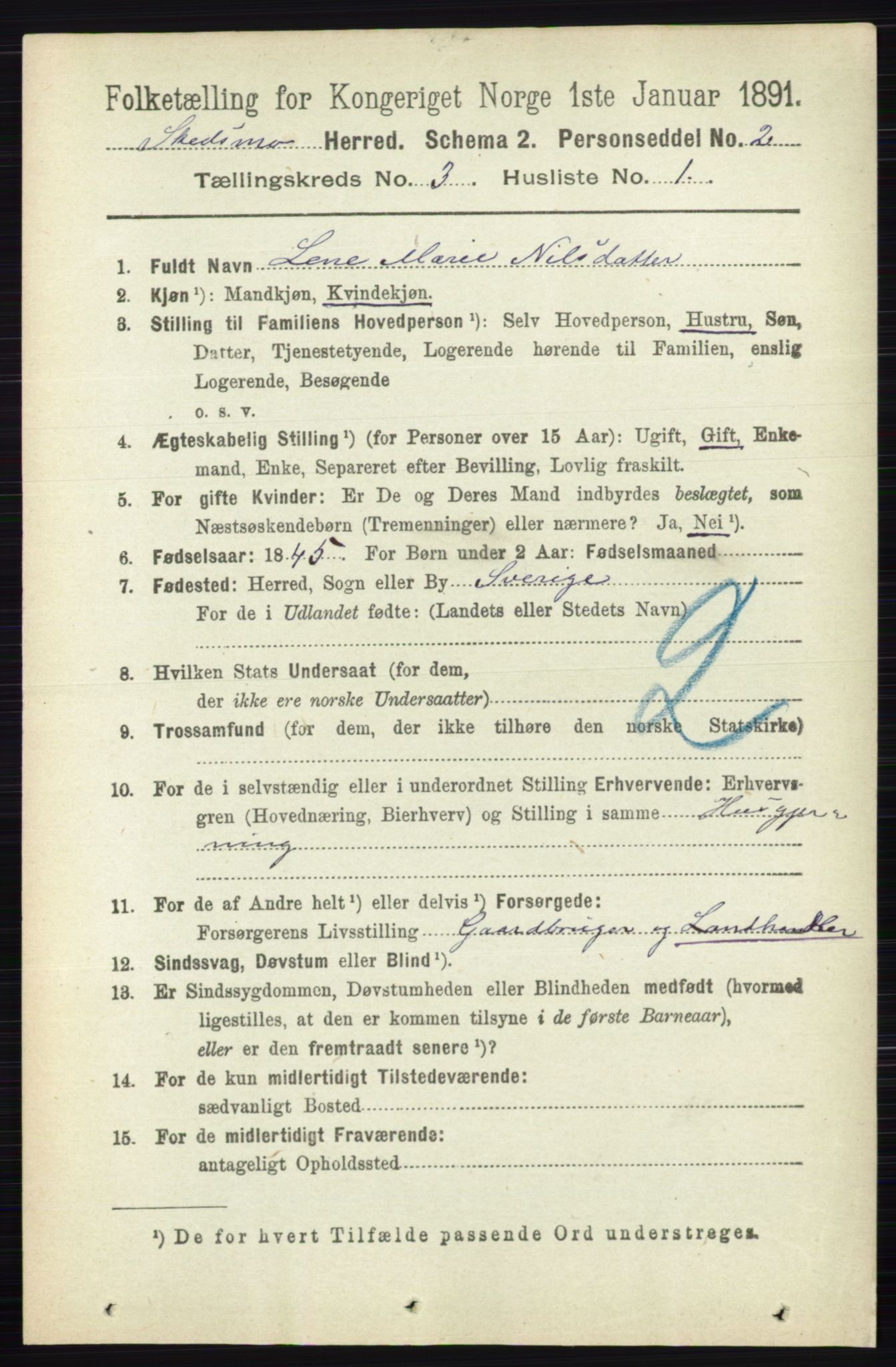 RA, 1891 census for 0231 Skedsmo, 1891, p. 1305