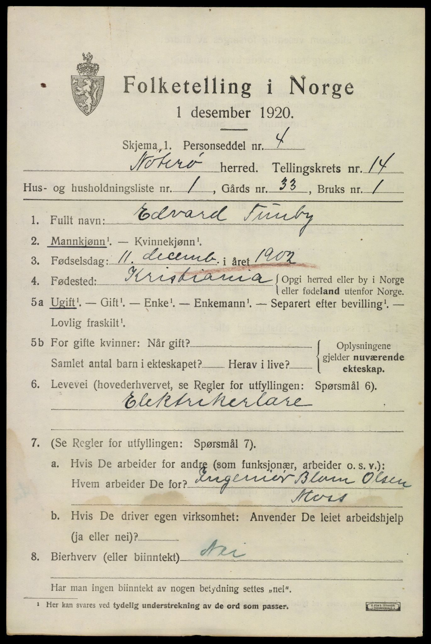 SAKO, 1920 census for Nøtterøy, 1920, p. 16289