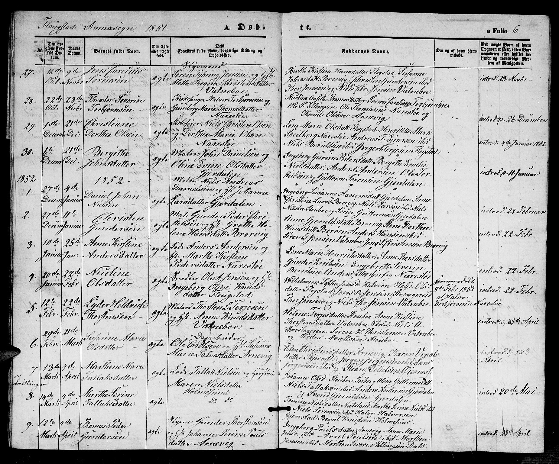 Dypvåg sokneprestkontor, SAK/1111-0007/F/Fb/Fbb/L0002: Parish register (copy) no. B 2, 1851-1871, p. 6