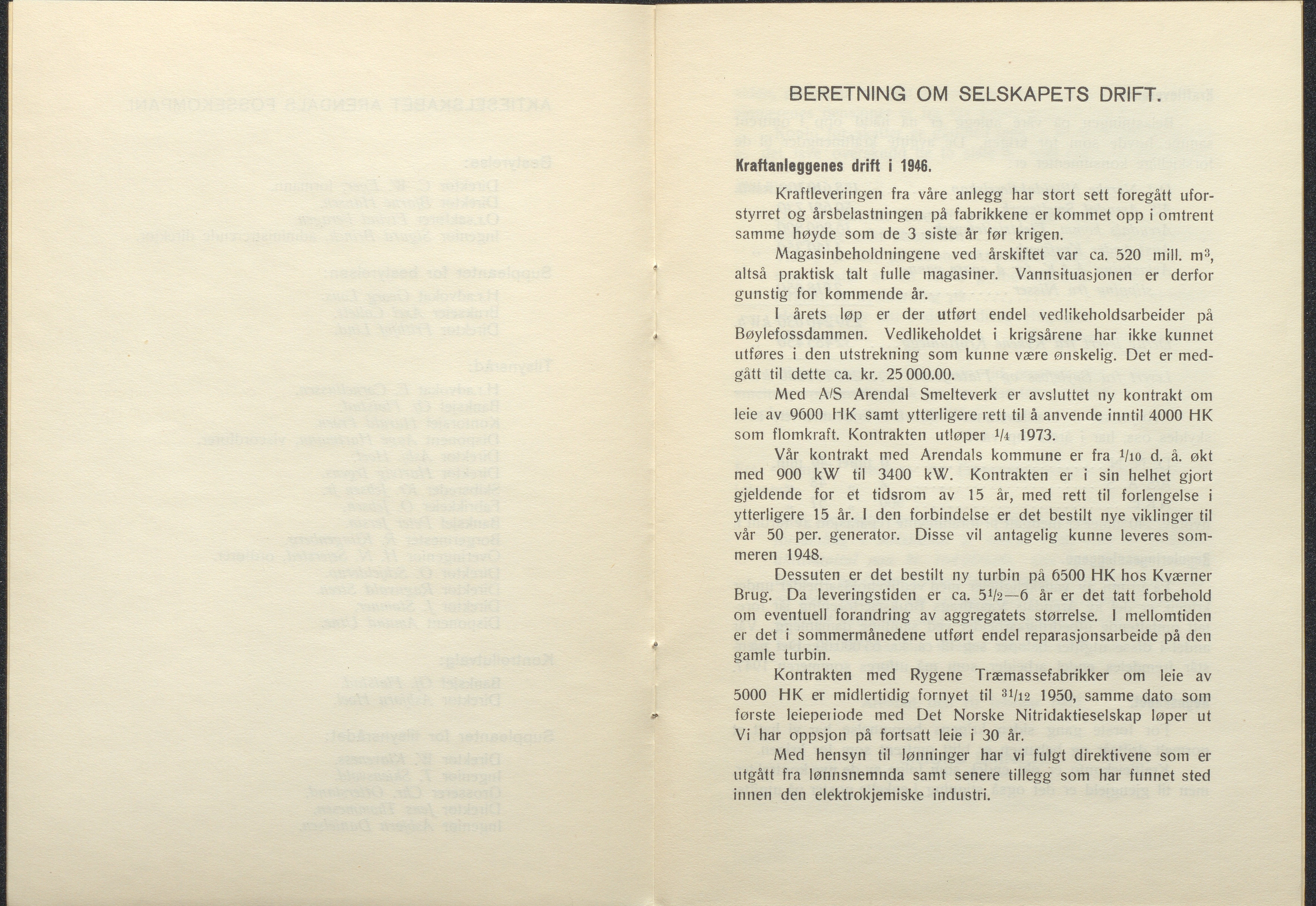 Arendals Fossekompani, AAKS/PA-2413/X/X01/L0001/0012: Beretninger, regnskap, balansekonto, gevinst- og tapskonto / Beretning, regnskap 1945 - 1962, 1945-1962, p. 9