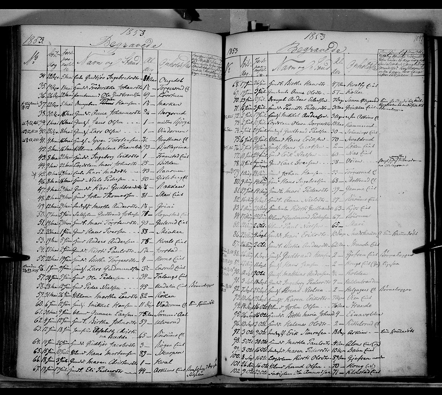 Gran prestekontor, SAH/PREST-112/H/Ha/Haa/L0011: Parish register (official) no. 11, 1842-1856, p. 1096-1097