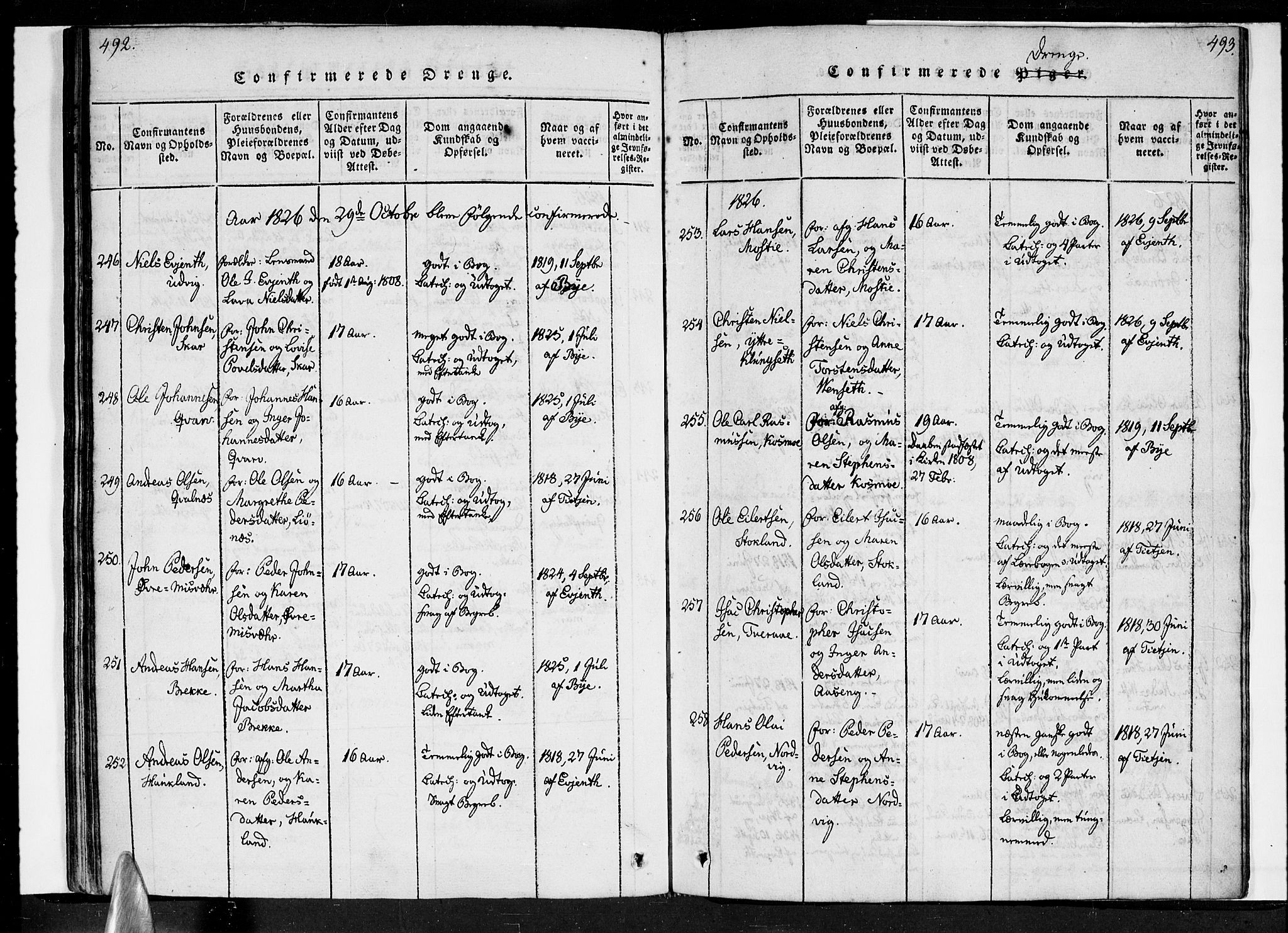 Ministerialprotokoller, klokkerbøker og fødselsregistre - Nordland, SAT/A-1459/852/L0736: Parish register (official) no. 852A06, 1820-1833, p. 492-493