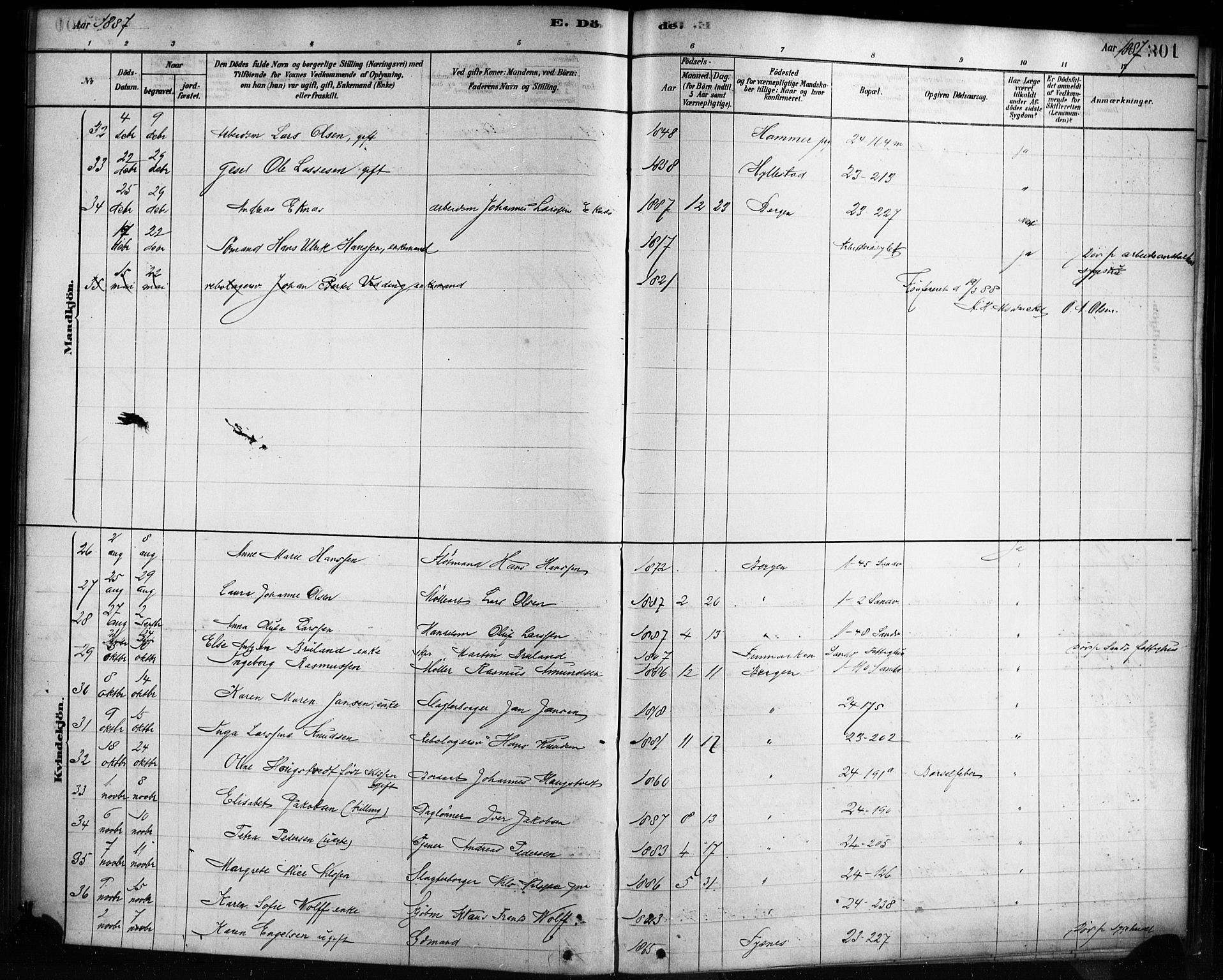 Sandviken Sokneprestembete, SAB/A-77601/H/Ha/L0002: Parish register (official) no. A 2, 1878-1896, p. 301