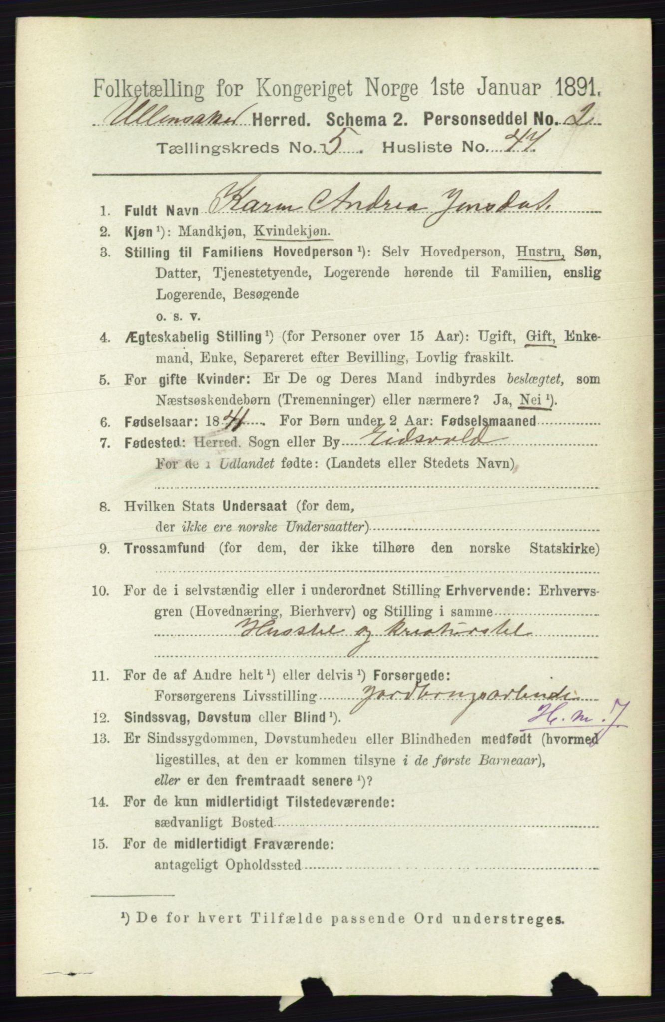 RA, 1891 census for 0235 Ullensaker, 1891, p. 2346