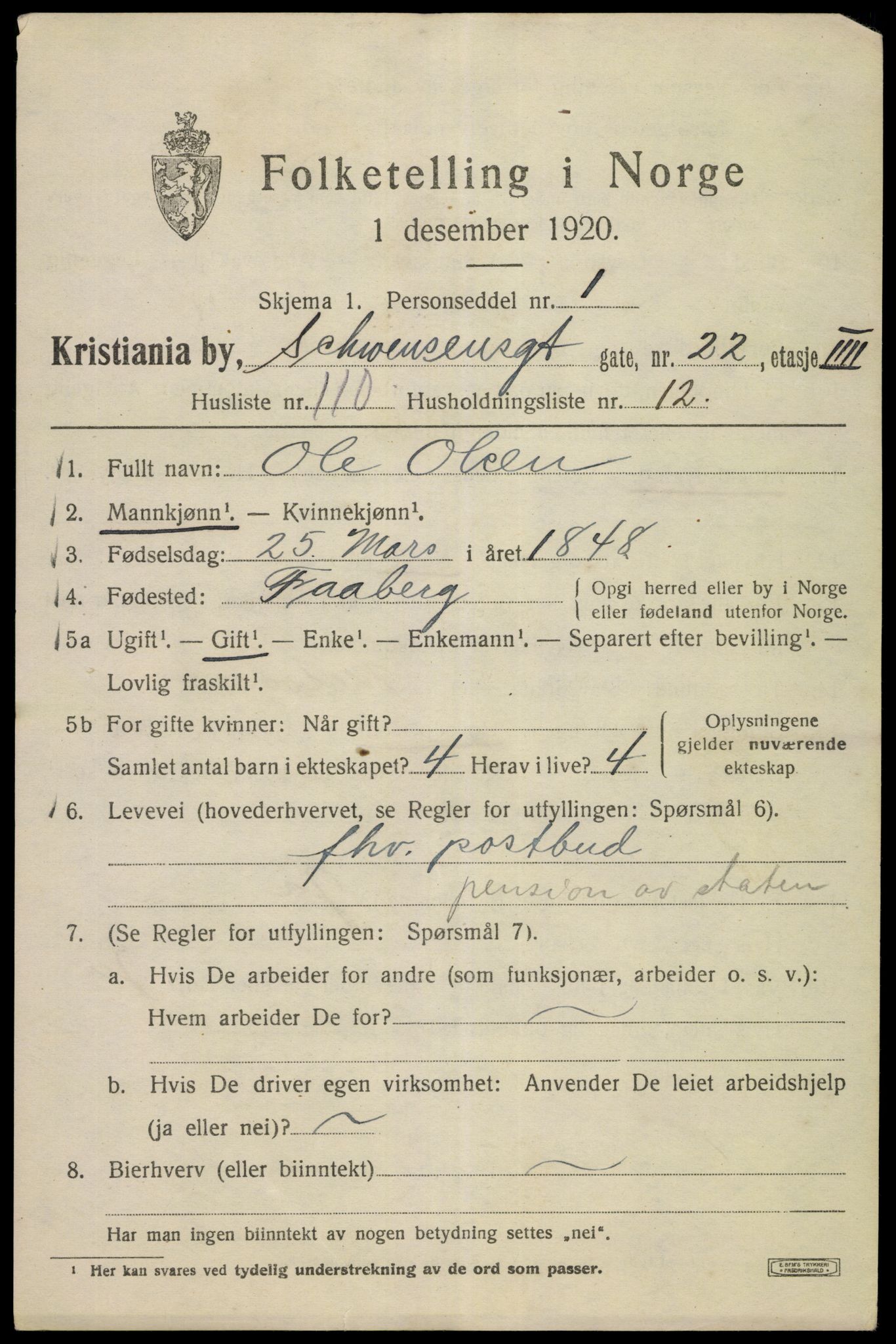 SAO, 1920 census for Kristiania, 1920, p. 501383