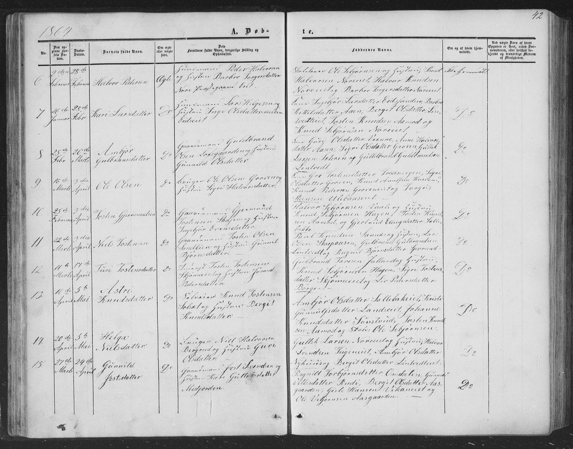 Nore kirkebøker, AV/SAKO-A-238/F/Fa/L0002: Parish register (official) no. I 2, 1856-1871, p. 42