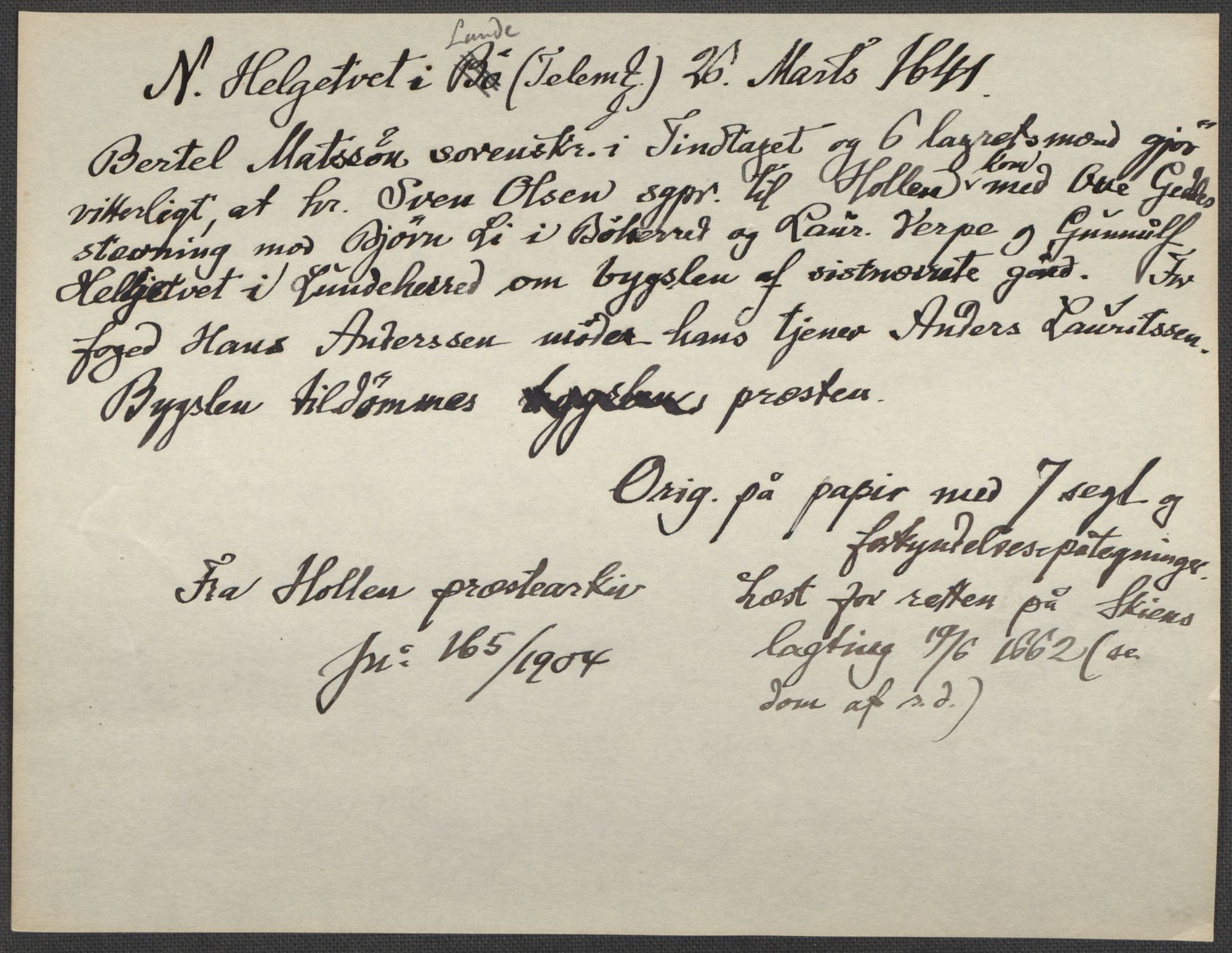 Riksarkivets diplomsamling, AV/RA-EA-5965/F15/L0026: Prestearkiv - Telemark, 1575-1838, p. 37
