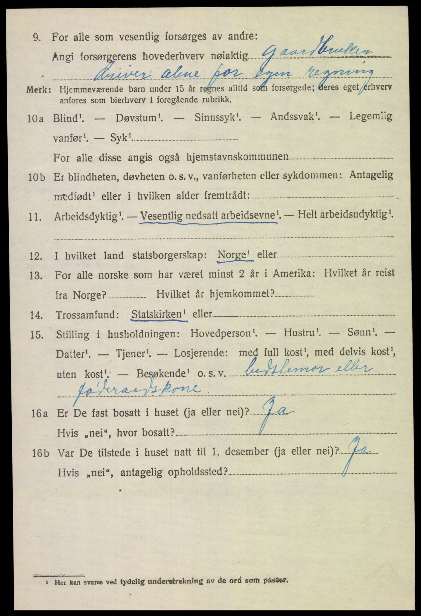 SAK, 1920 census for Gyland, 1920, p. 2209