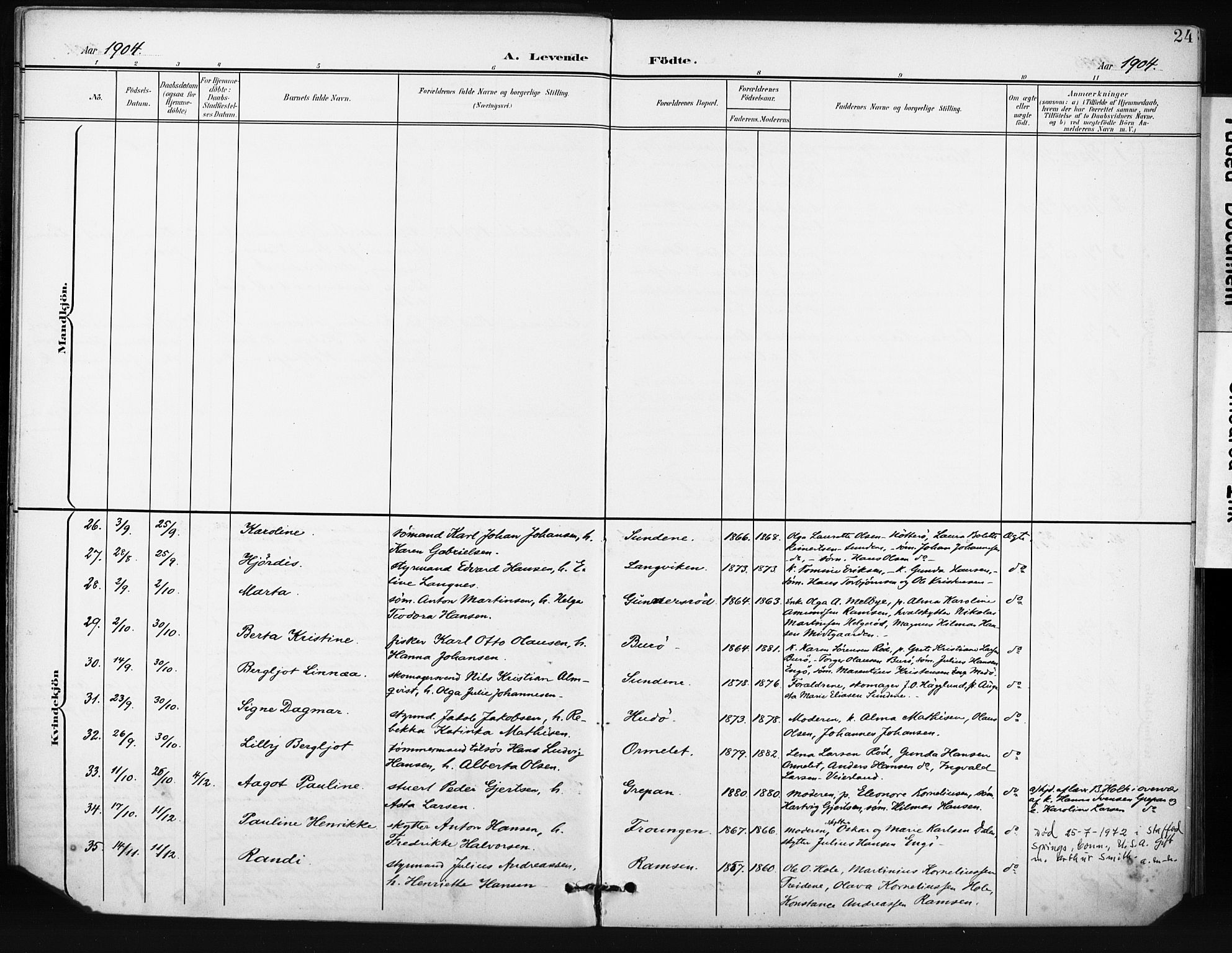 Tjøme kirkebøker, AV/SAKO-A-328/F/Fa/L0005: Parish register (official) no. I 5, 1901-1909, p. 24