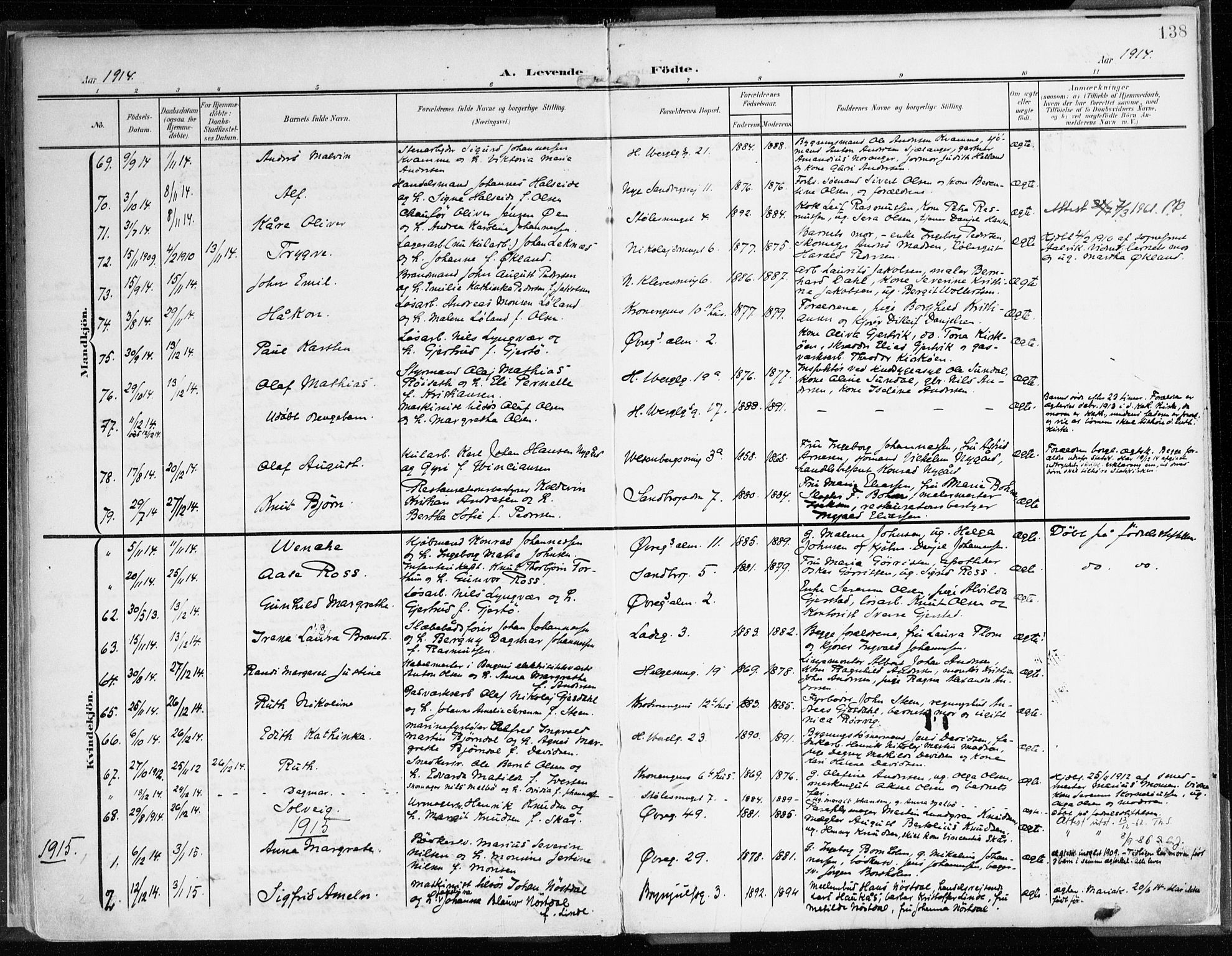 Mariakirken Sokneprestembete, SAB/A-76901/H/Haa/L0010: Parish register (official) no. B 1, 1901-1915, p. 138