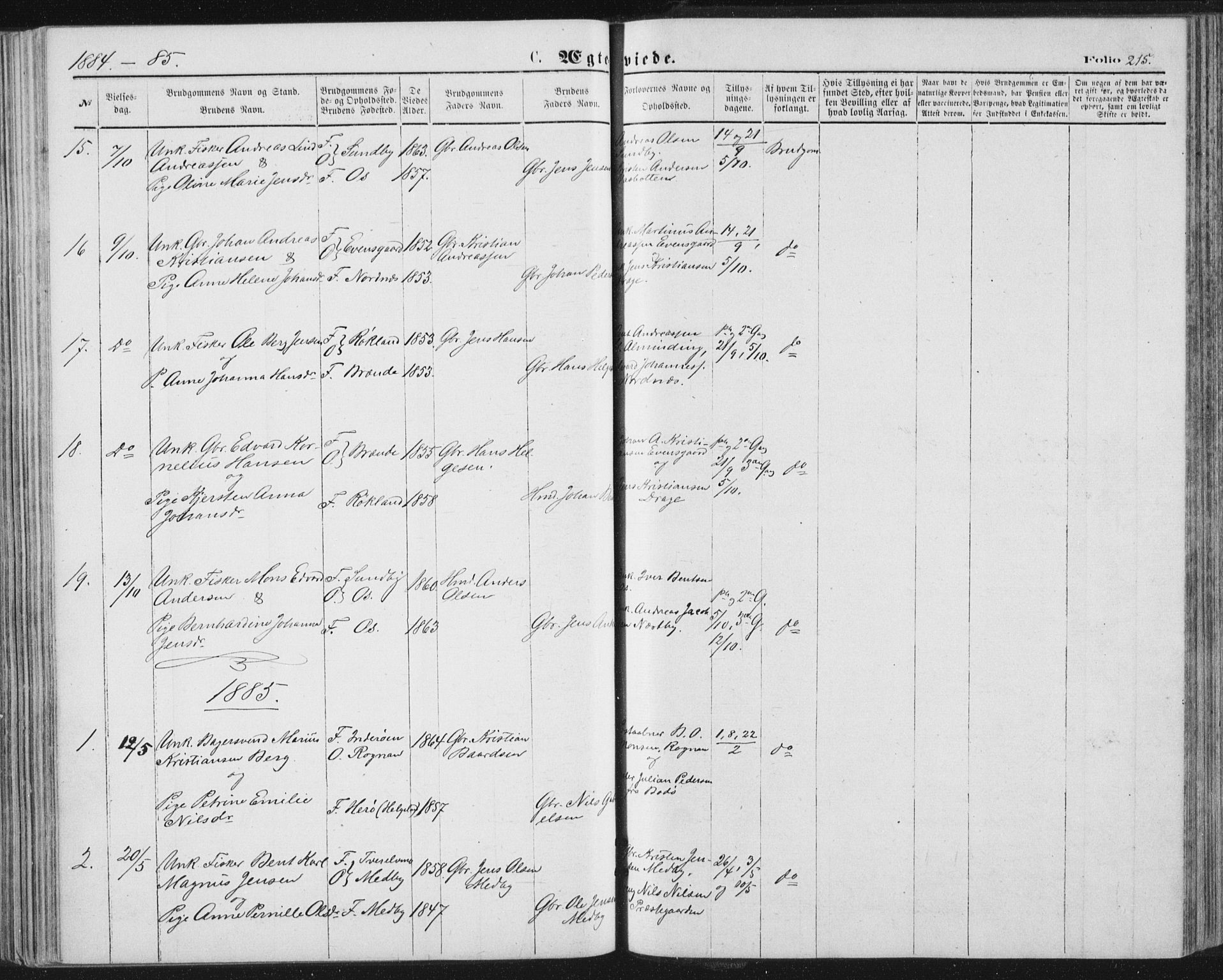 Ministerialprotokoller, klokkerbøker og fødselsregistre - Nordland, SAT/A-1459/847/L0668: Parish register (official) no. 847A08, 1872-1886, p. 215